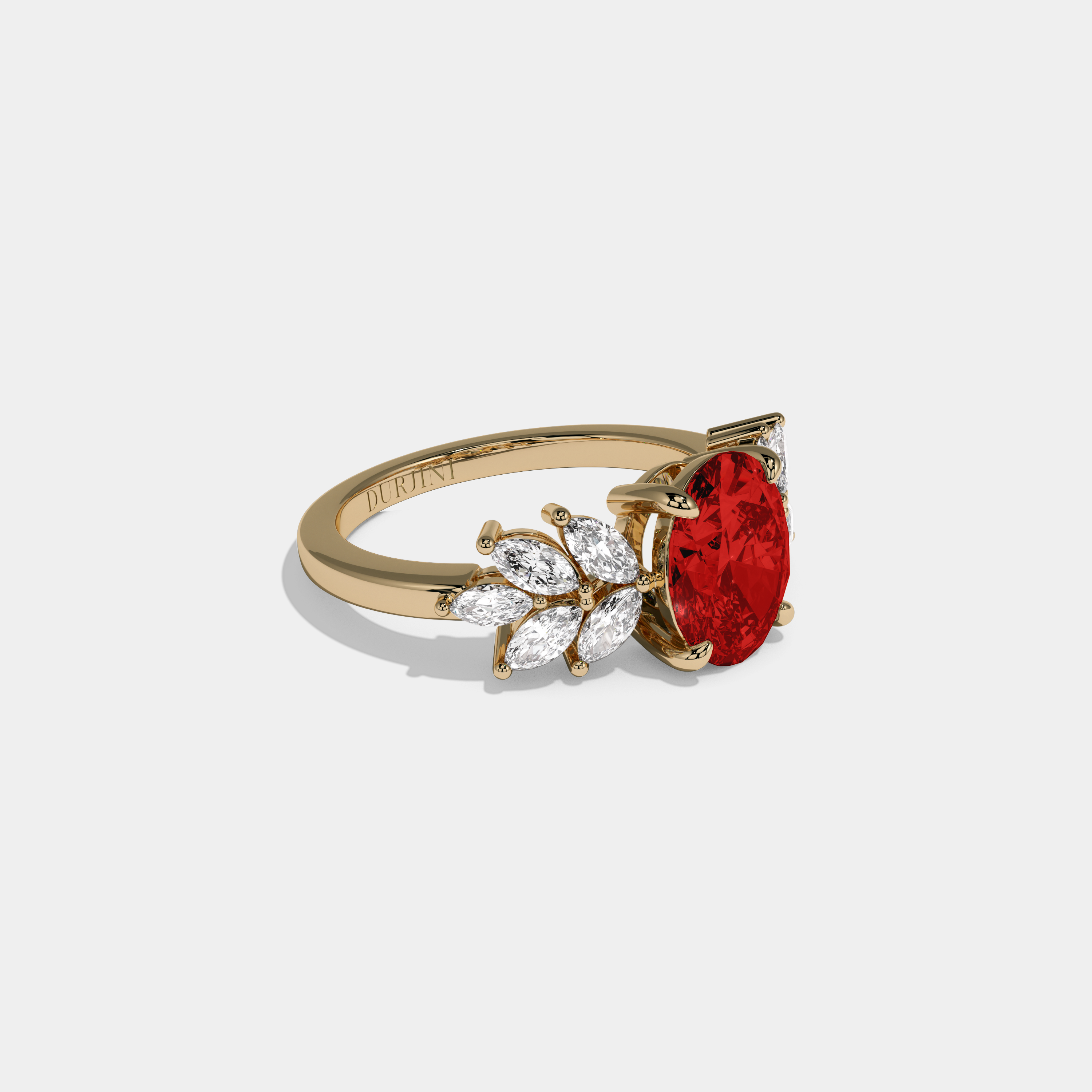 Eleanor Fancy Red Pear Cut Diamond Plain Band Engagement Ring 6ct 18K Yellow Gold