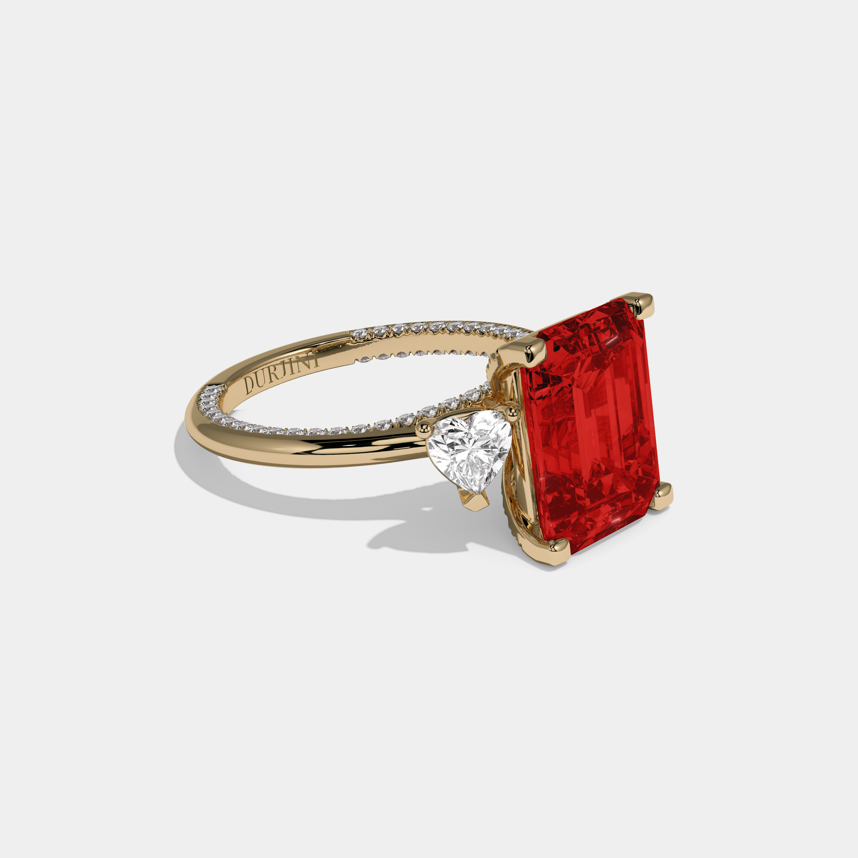 Eleanor Fancy Red Emerald Cut Diamond Hidden Band Engagement Ring 6ct 18K Yellow Gold