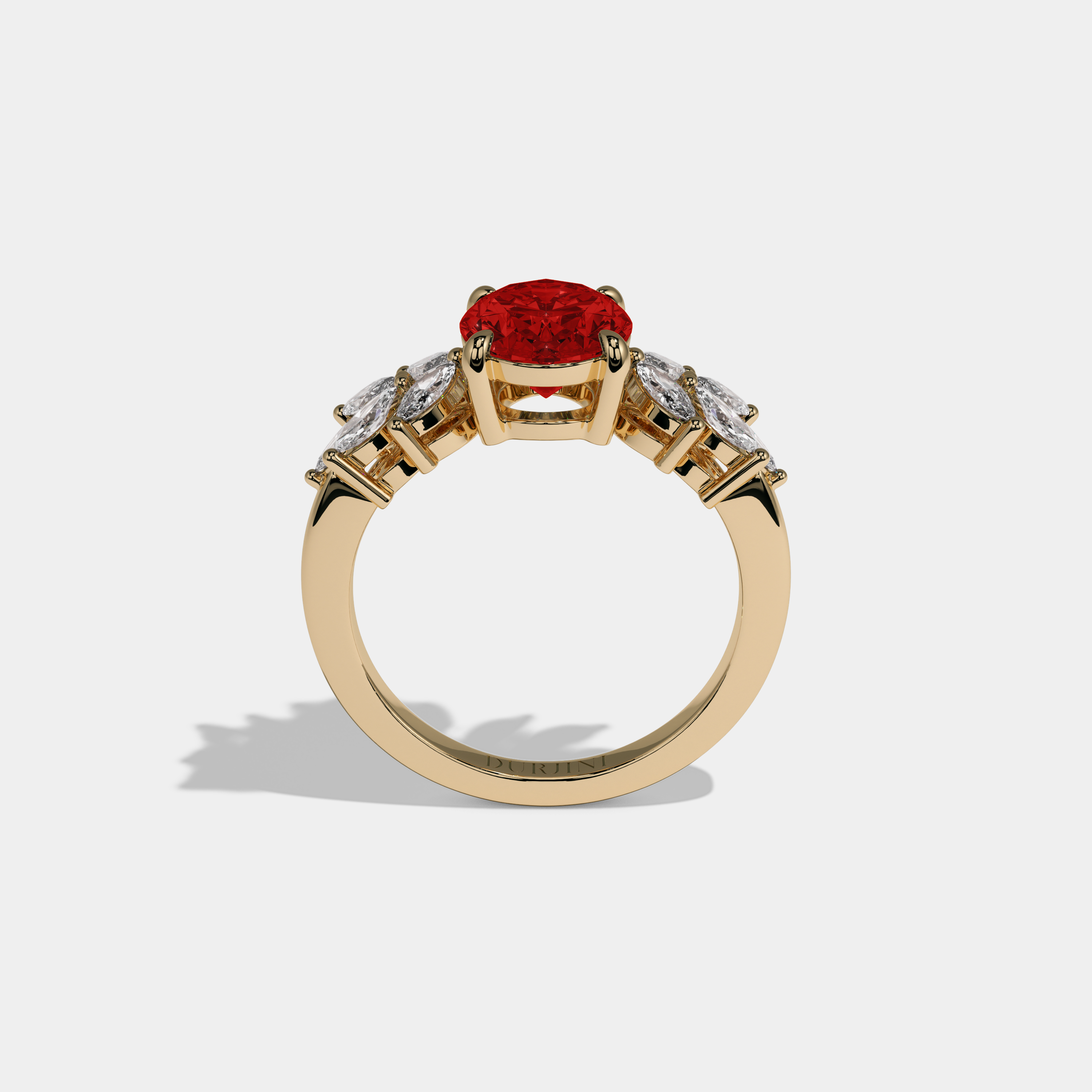 Eleanor Fancy Red Pear Cut Diamond Plain Band Engagement Ring 6ct 18K Yellow Gold