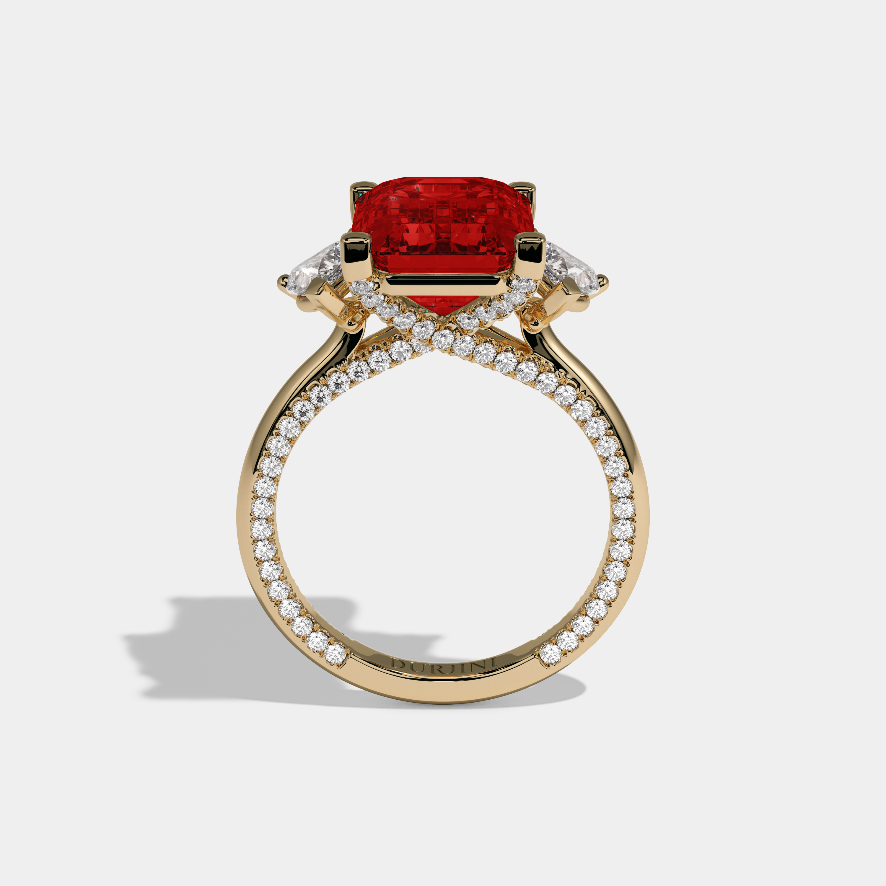 Eleanor Fancy Red Emerald Cut Diamond Hidden Band Engagement Ring 6ct 18K Yellow Gold