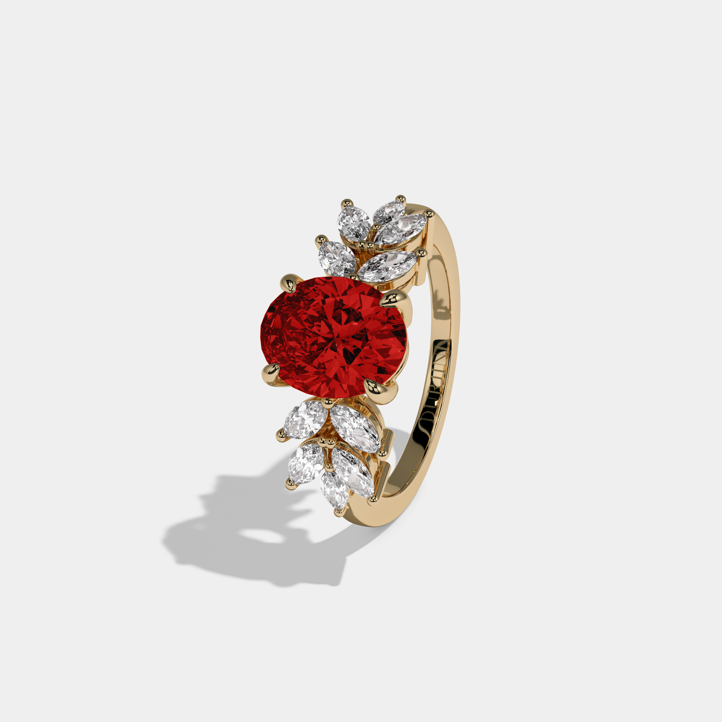 Eleanor Fancy Red Pear Cut Diamond Plain Band Engagement Ring 6ct 18K Yellow Gold