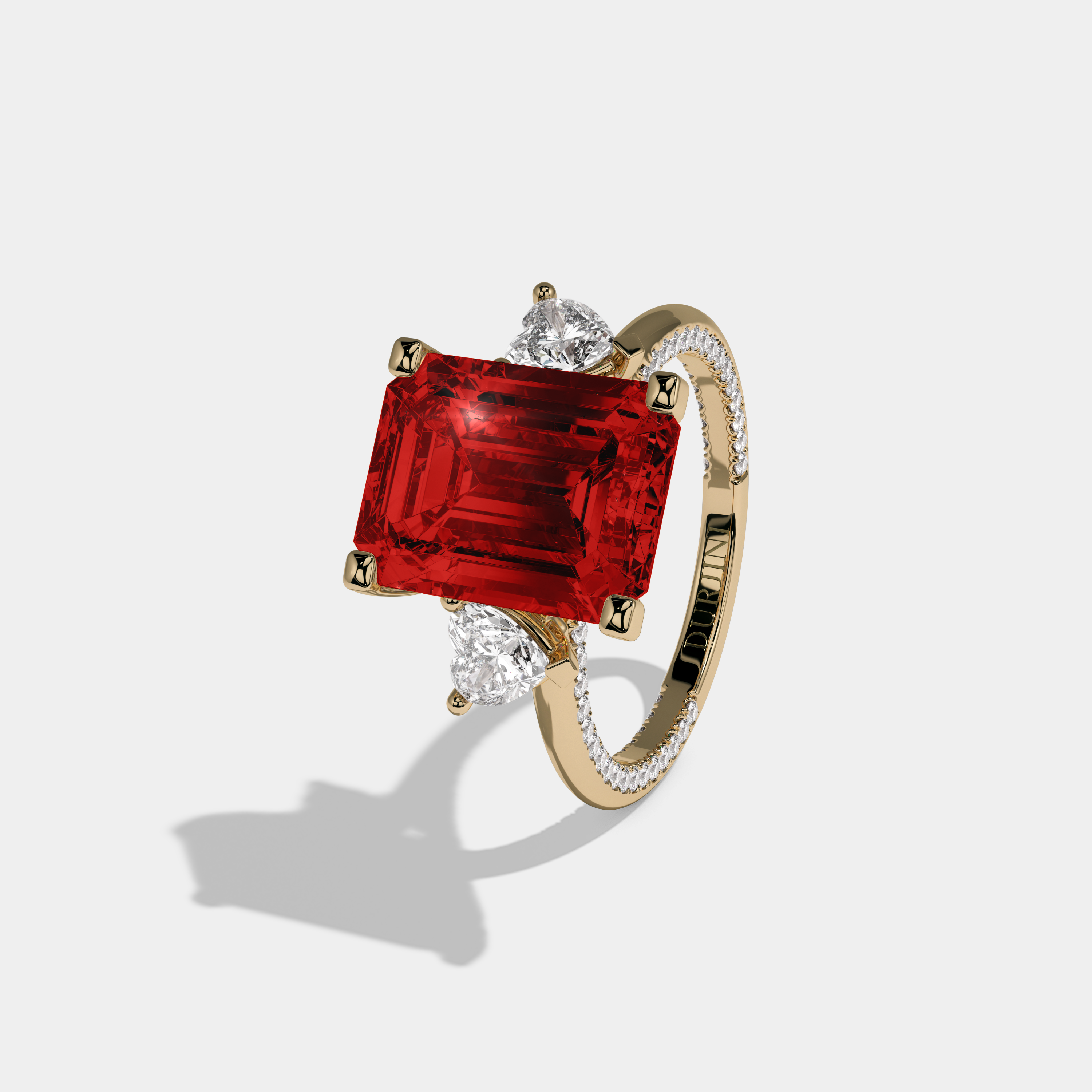 Eleanor Fancy Red Emerald Cut Diamond Hidden Band Engagement Ring 6ct 18K Yellow Gold