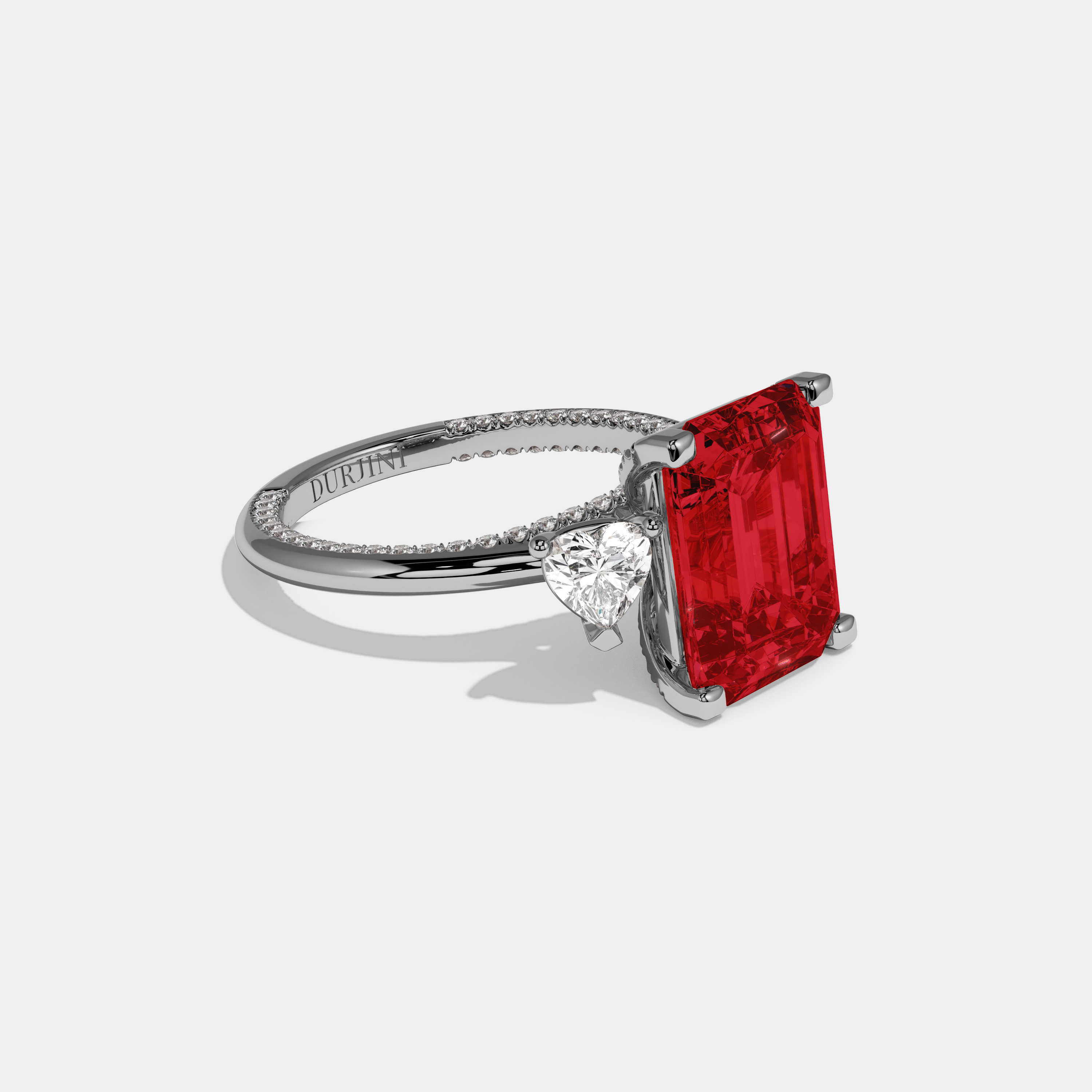 Amelia Fancy Red Emerald Cut Diamond Hidden Band Engagement Ring 6ct 18K White Gold