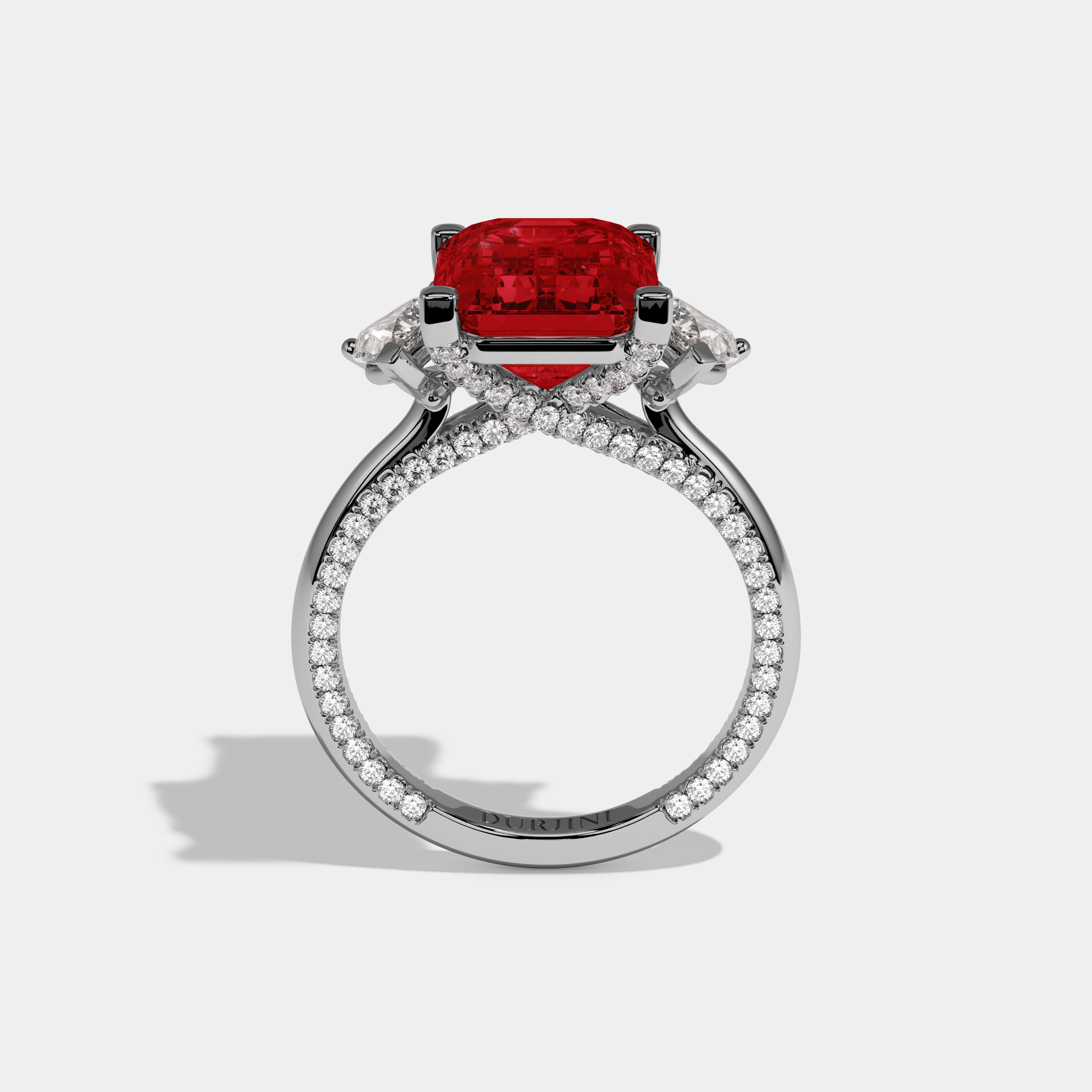 Amelia Fancy Red Emerald Cut Diamond Hidden Band Engagement Ring 6ct 18K White Gold