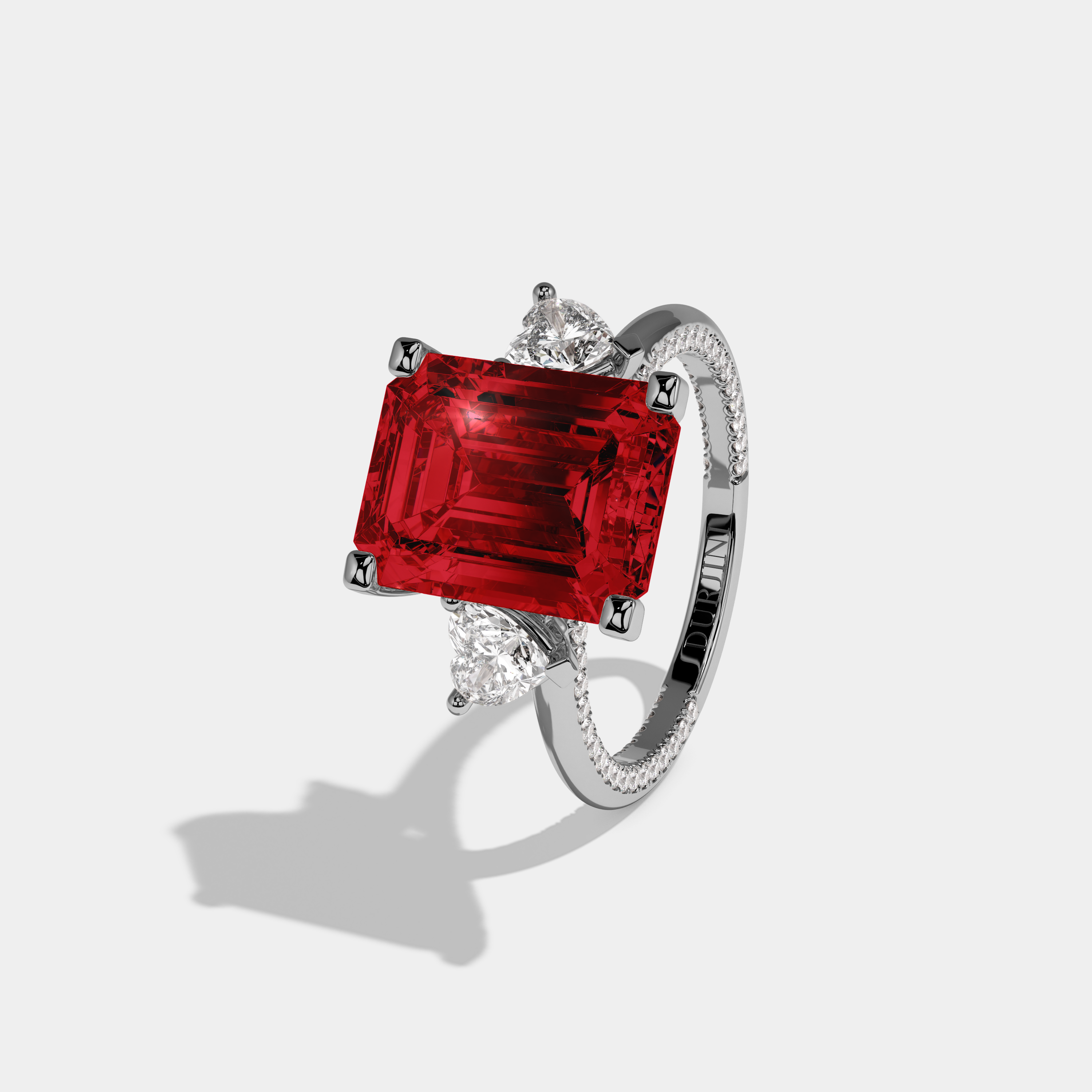 Amelia Fancy Red Emerald Cut Diamond Hidden Band Engagement Ring 6ct 18K White Gold