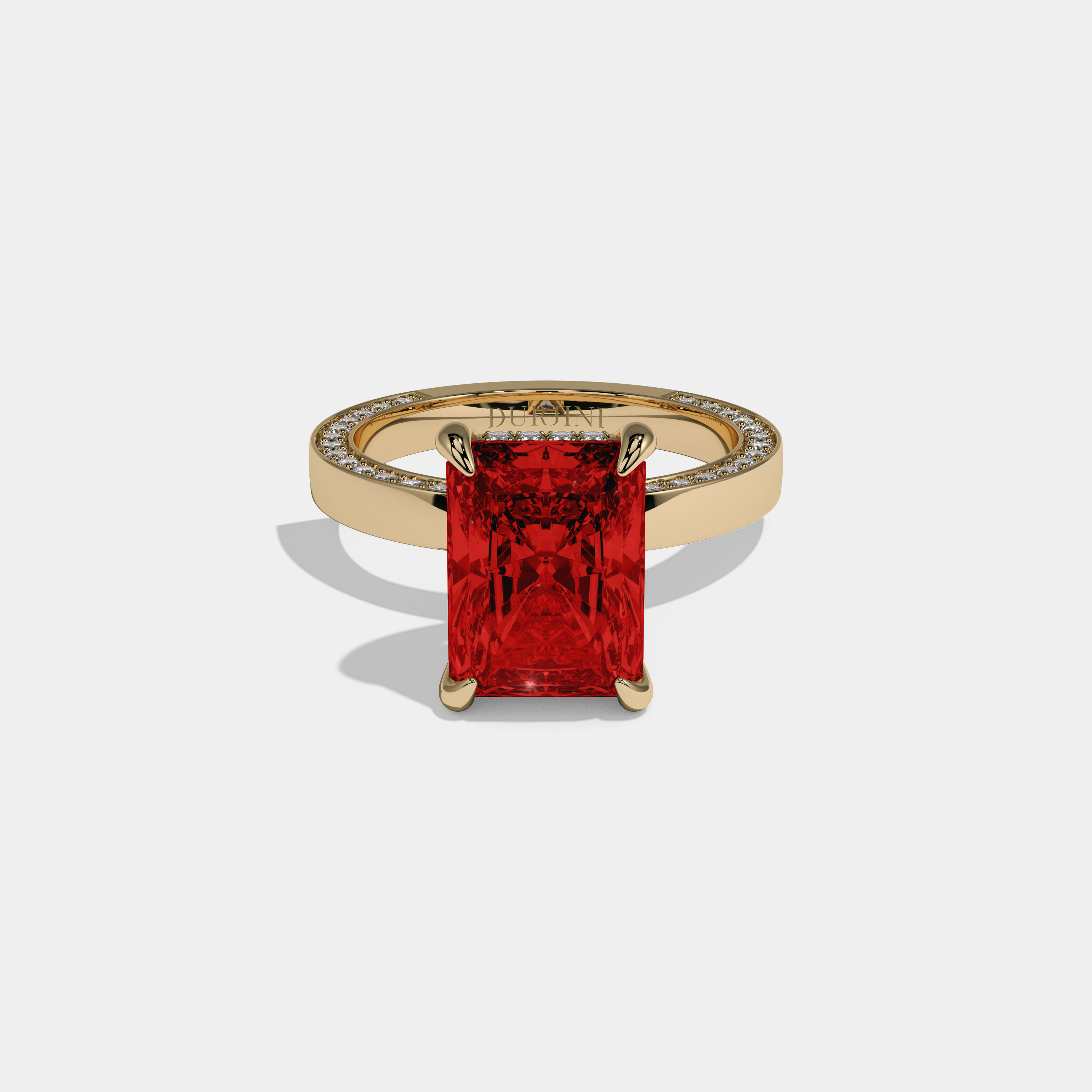 Isabella Fancy Red Radiant Cut Diamond Hidden Band Engagement Ring 6ct 18K Yellow Gold