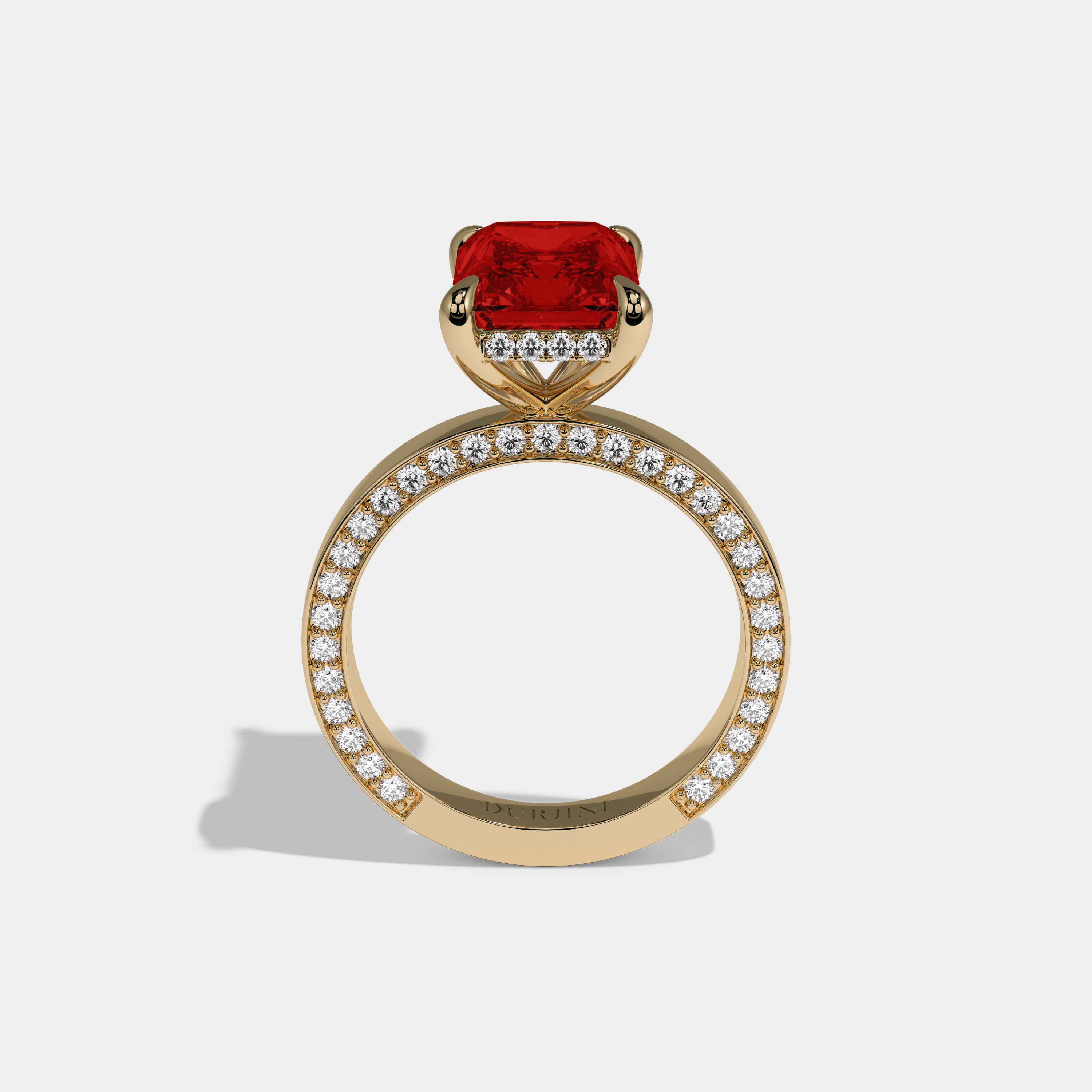 Isabella Fancy Red Radiant Cut Diamond Hidden Band Engagement Ring 6ct 18K Yellow Gold