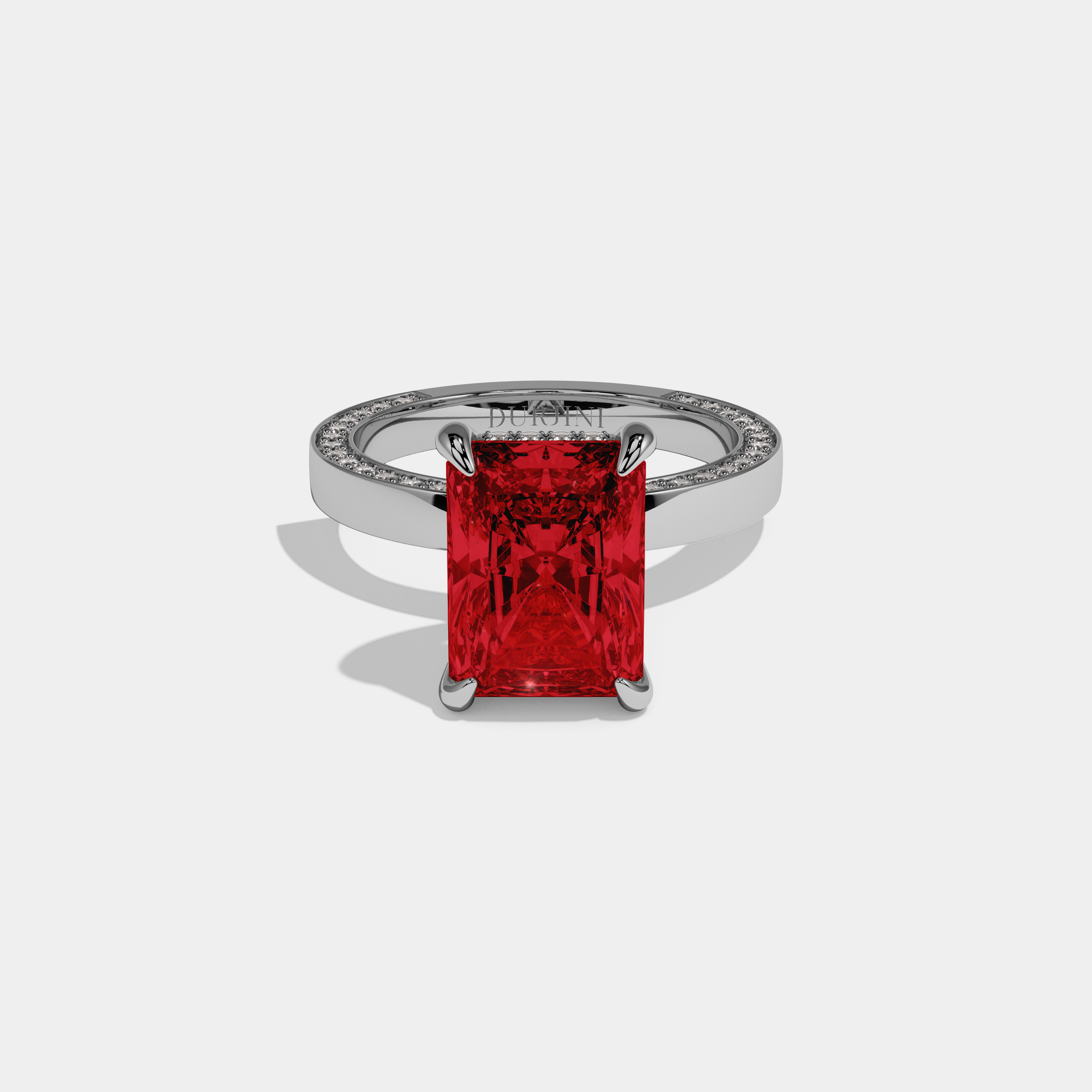 Eleanor Fancy Red Radiant Cut Diamond Hidden Band Engagement Ring 6ct 18K White Gold