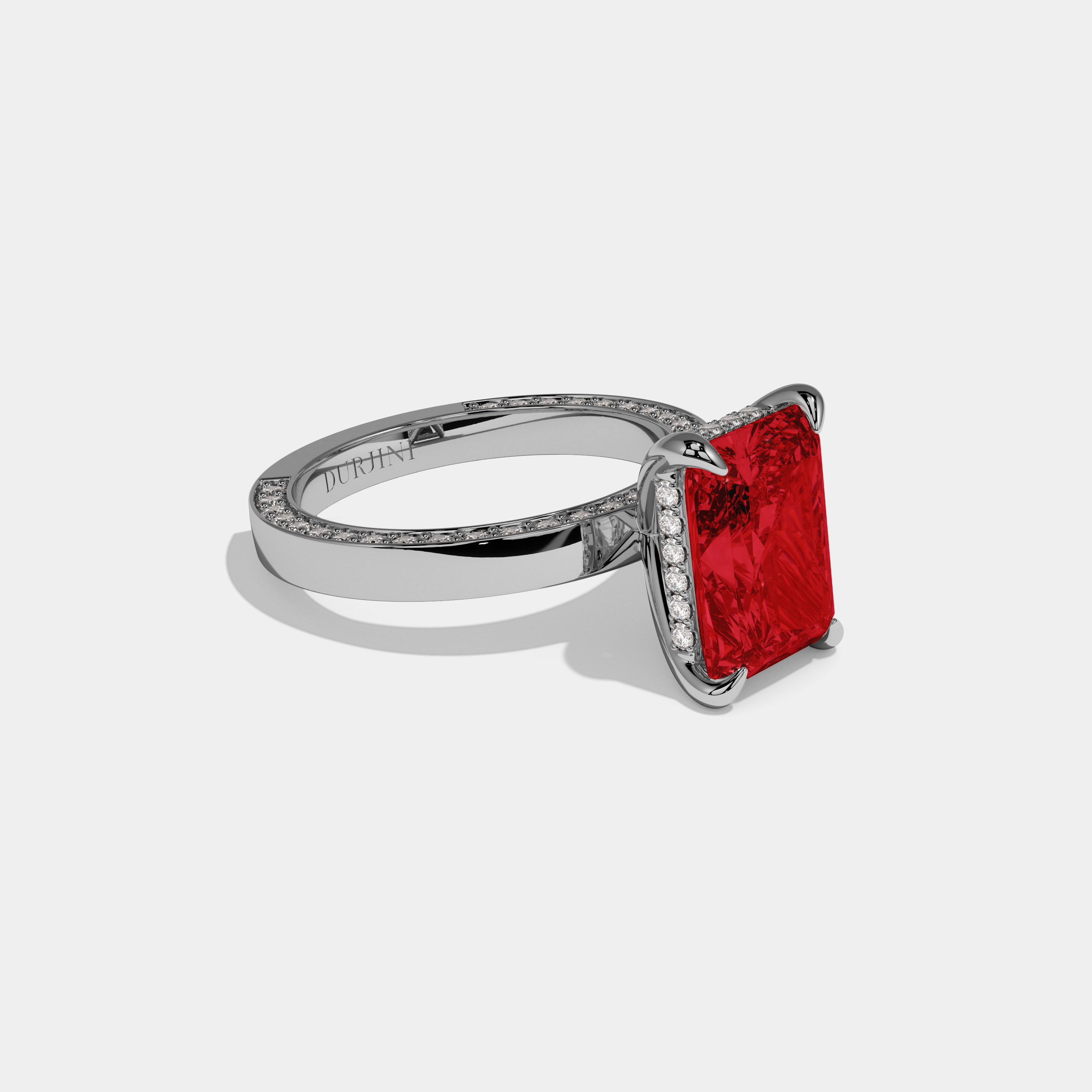 Eleanor Fancy Red Radiant Cut Diamond Hidden Band Engagement Ring 6ct 18K White Gold