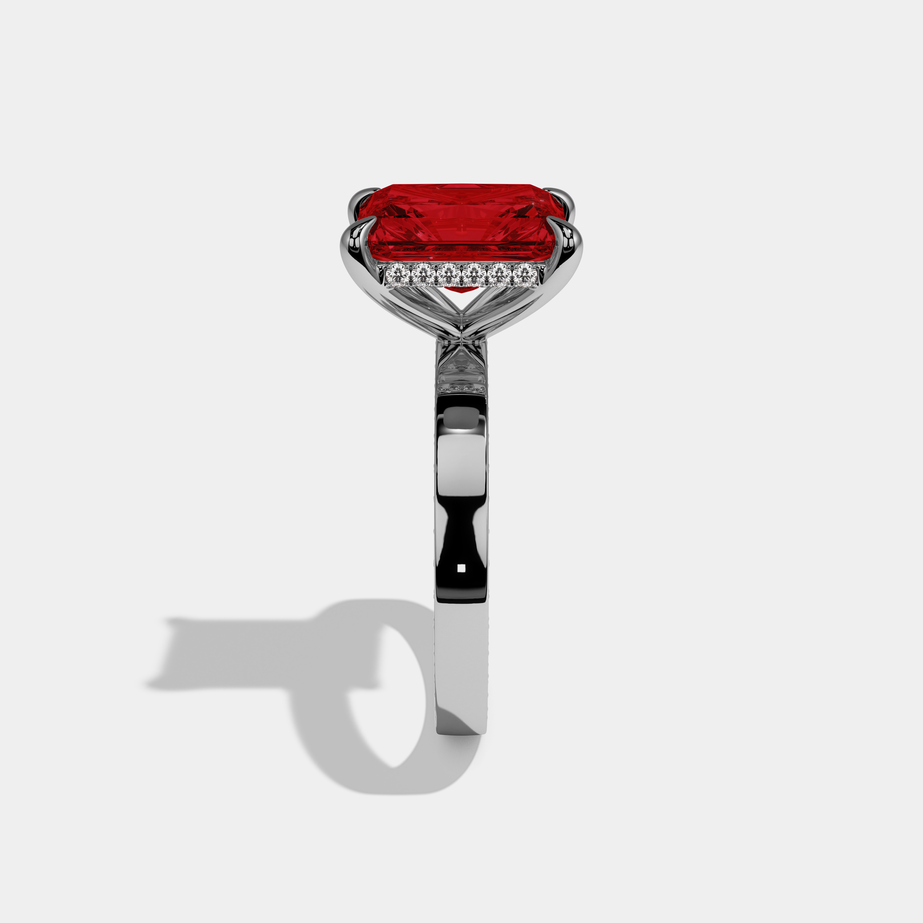 Eleanor Fancy Red Radiant Cut Diamond Hidden Band Engagement Ring 6ct 18K White Gold