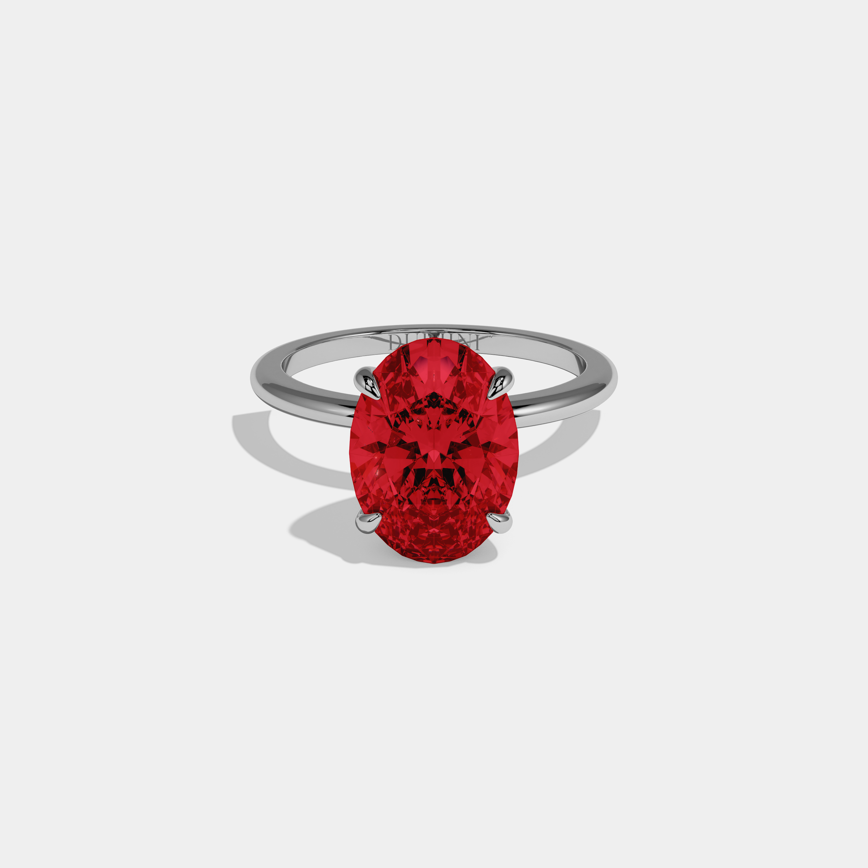 Caroline Fancy Red Oval Cut Diamond Plain Band Engagement Ring 6.5ct 18K White Gold