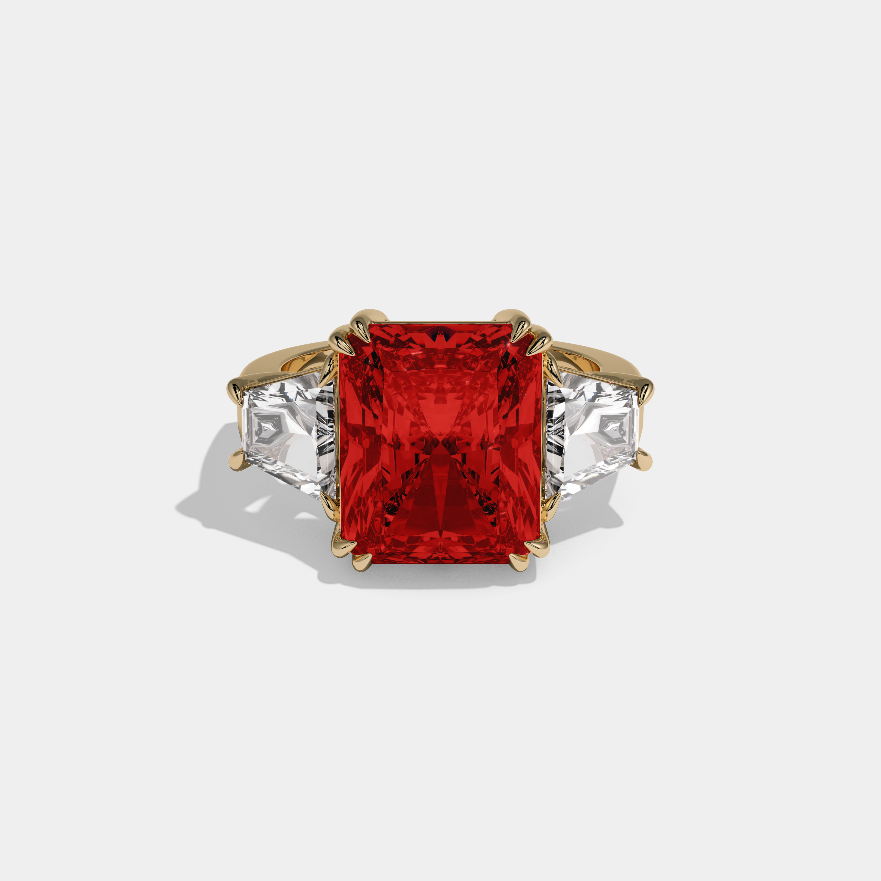 Sophia Fancy Red Radiant Cut Diamond Plain Band With Trapezoid Sides Engagement Ring 7ct 18K Yellow Gold