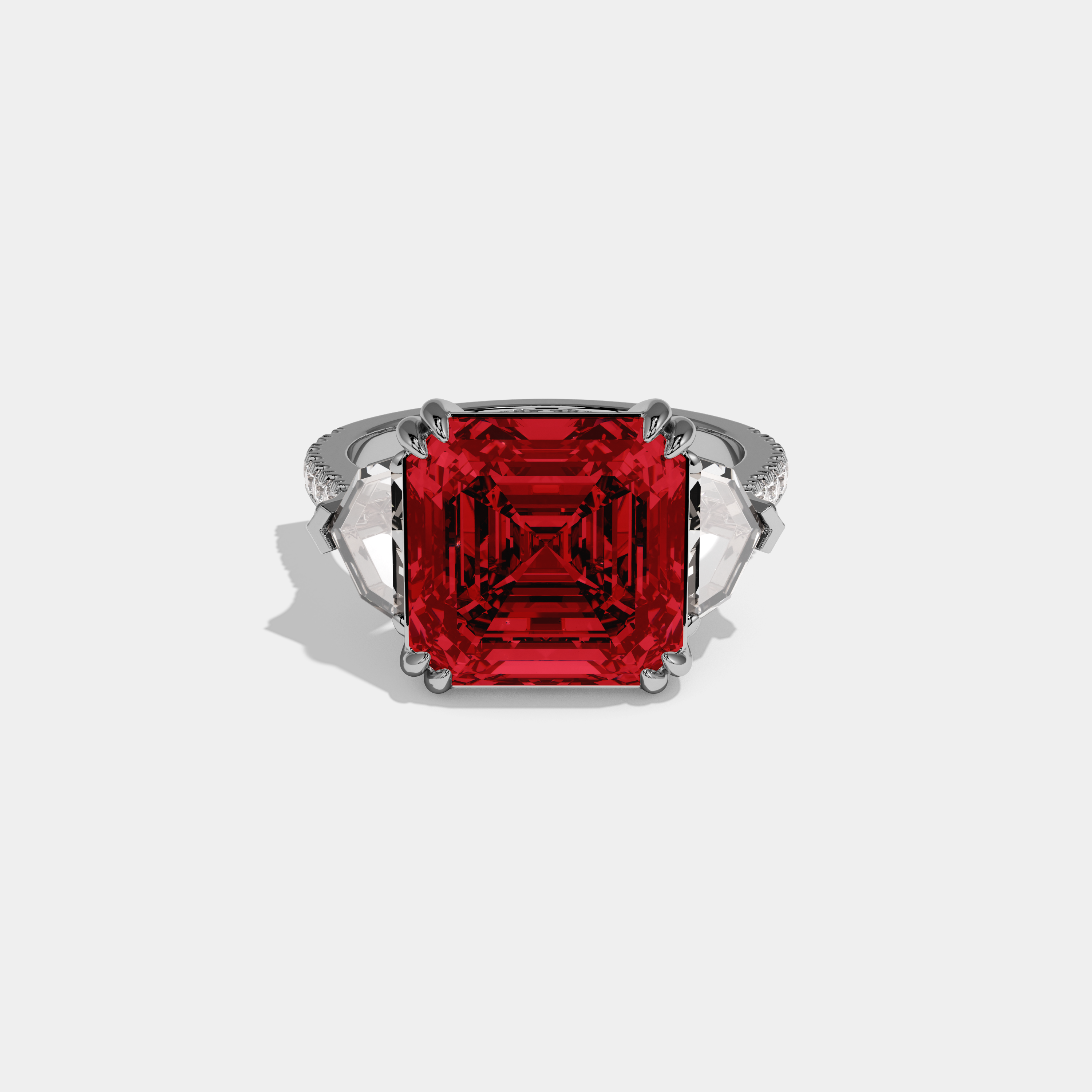 Caroline Fancy Red Asscher Cut Diamond Band With Pentagon Sides Engagement Ring 8ct 18K White Gold