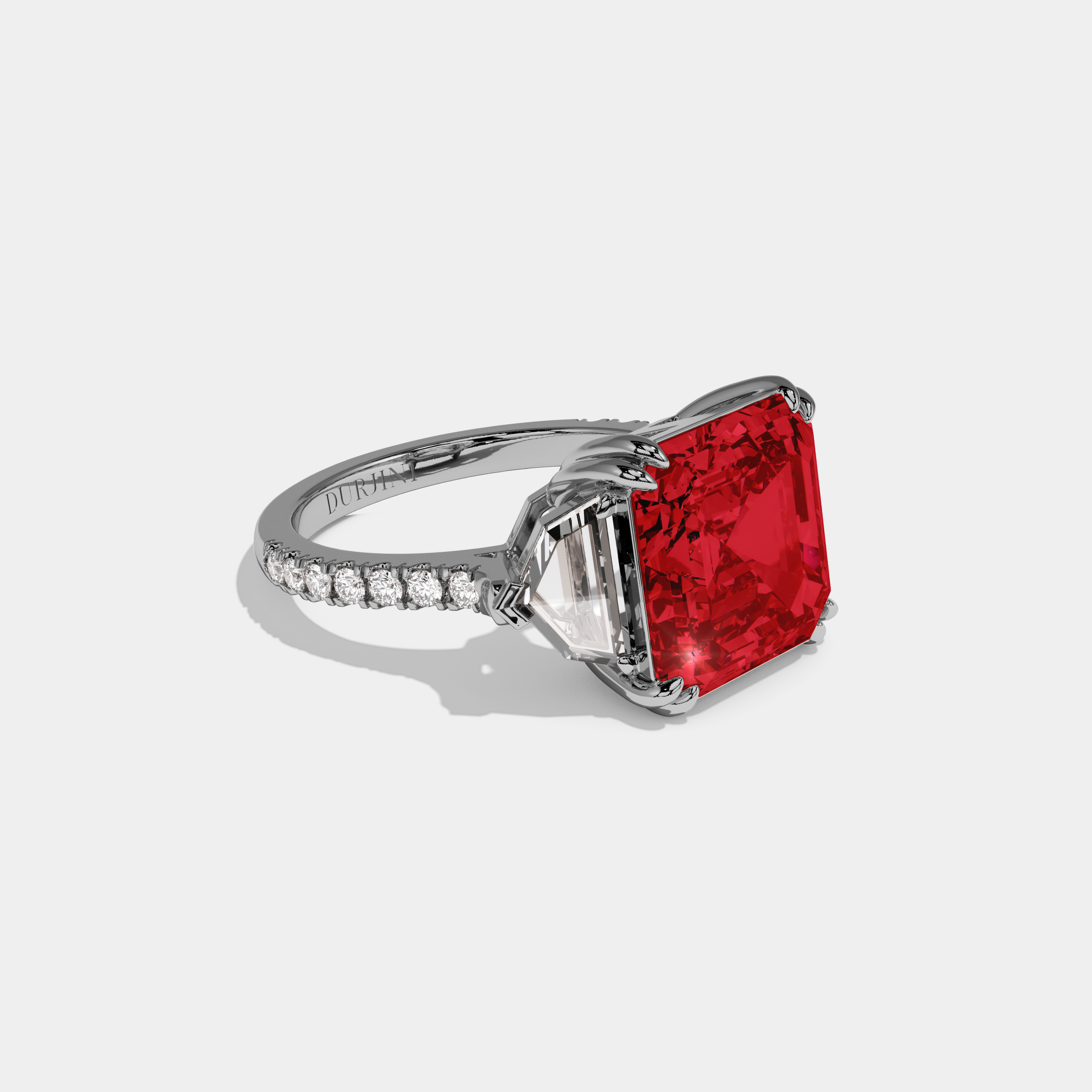 Caroline Fancy Red Asscher Cut Diamond Band With Pentagon Sides Engagement Ring 8ct 18K White Gold