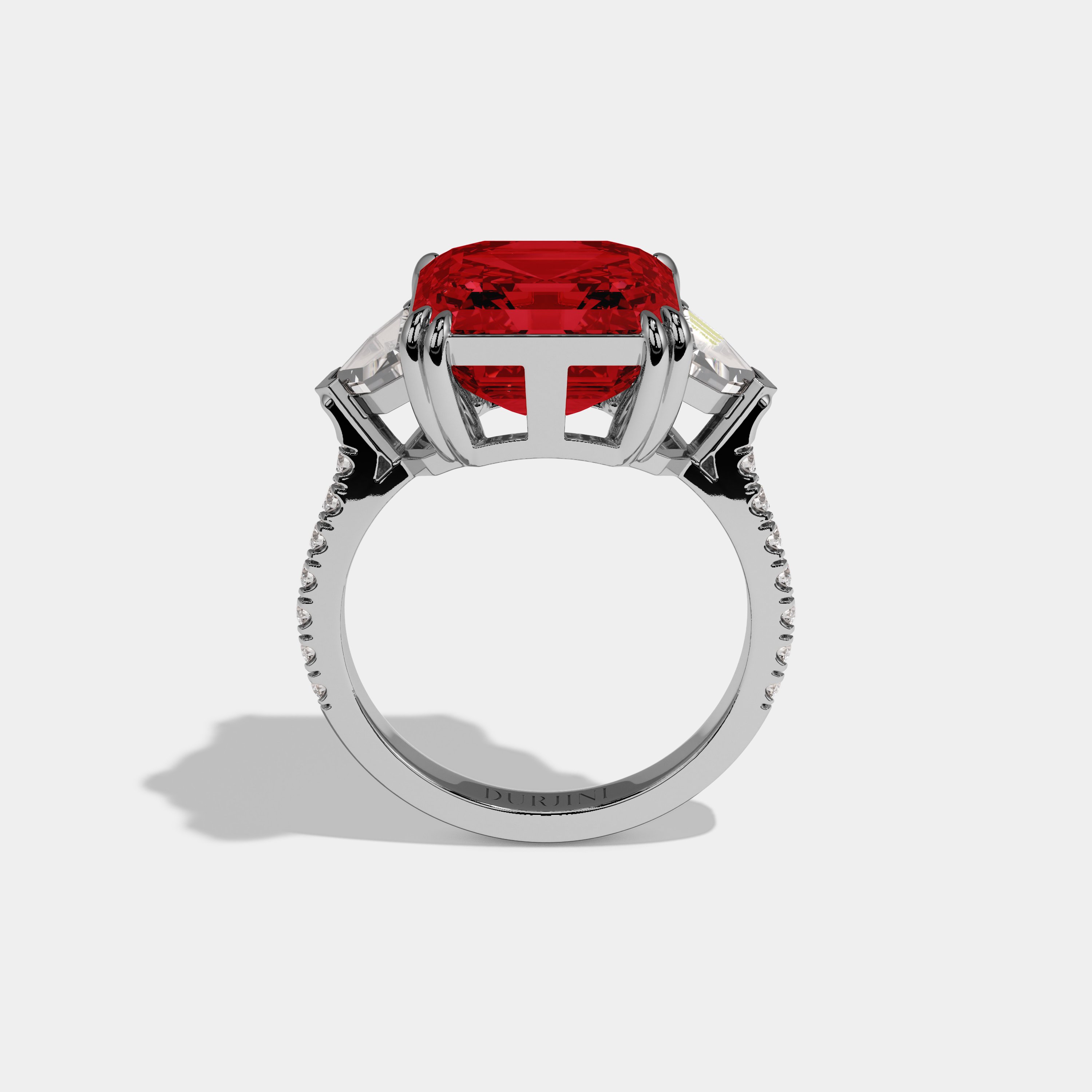 Caroline Fancy Red Asscher Cut Diamond Band With Pentagon Sides Engagement Ring 8ct 18K White Gold