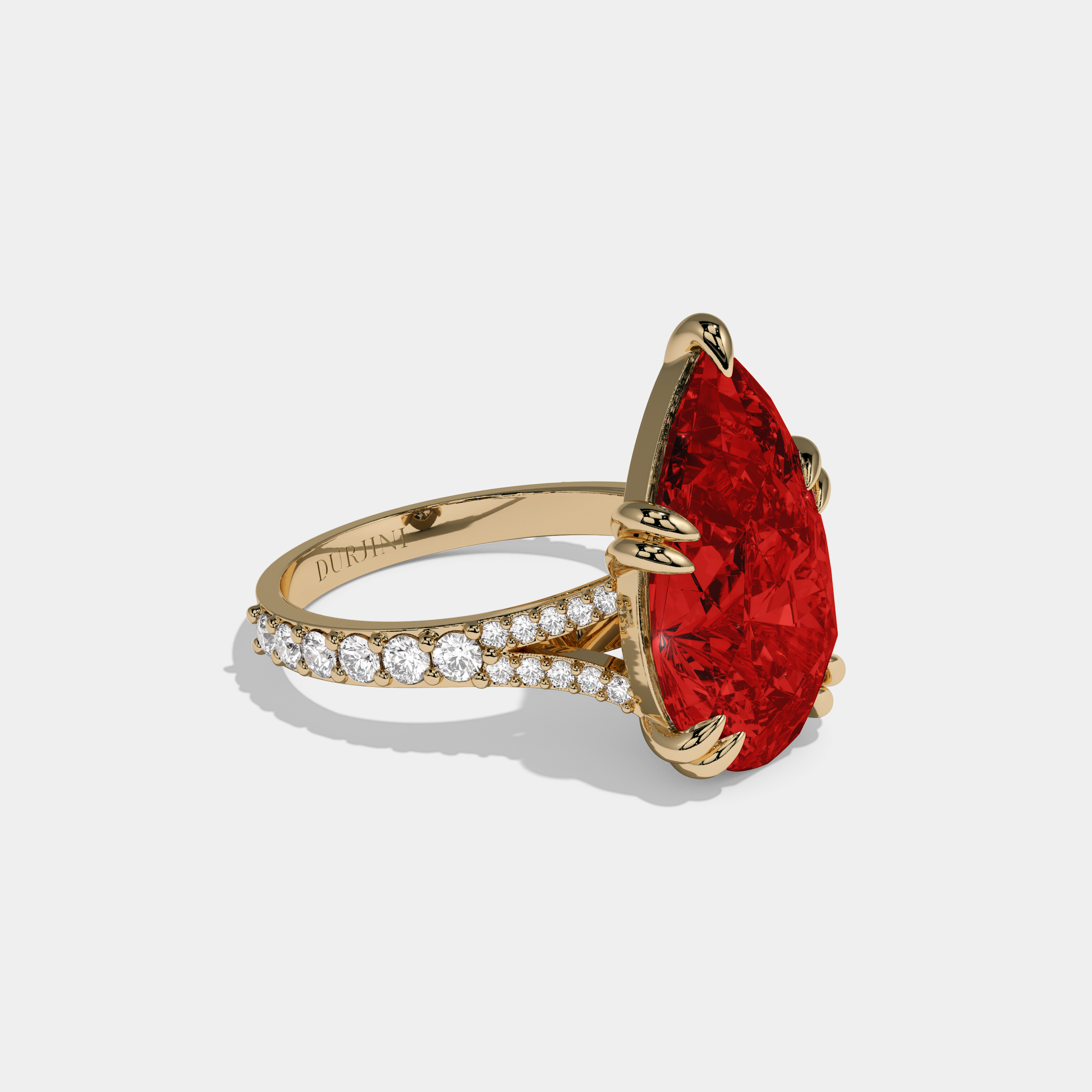 Sophia Fancy Red Pear Brilliant Cut Diamond Band Engagement Ring 8ct 18K Yellow Gold