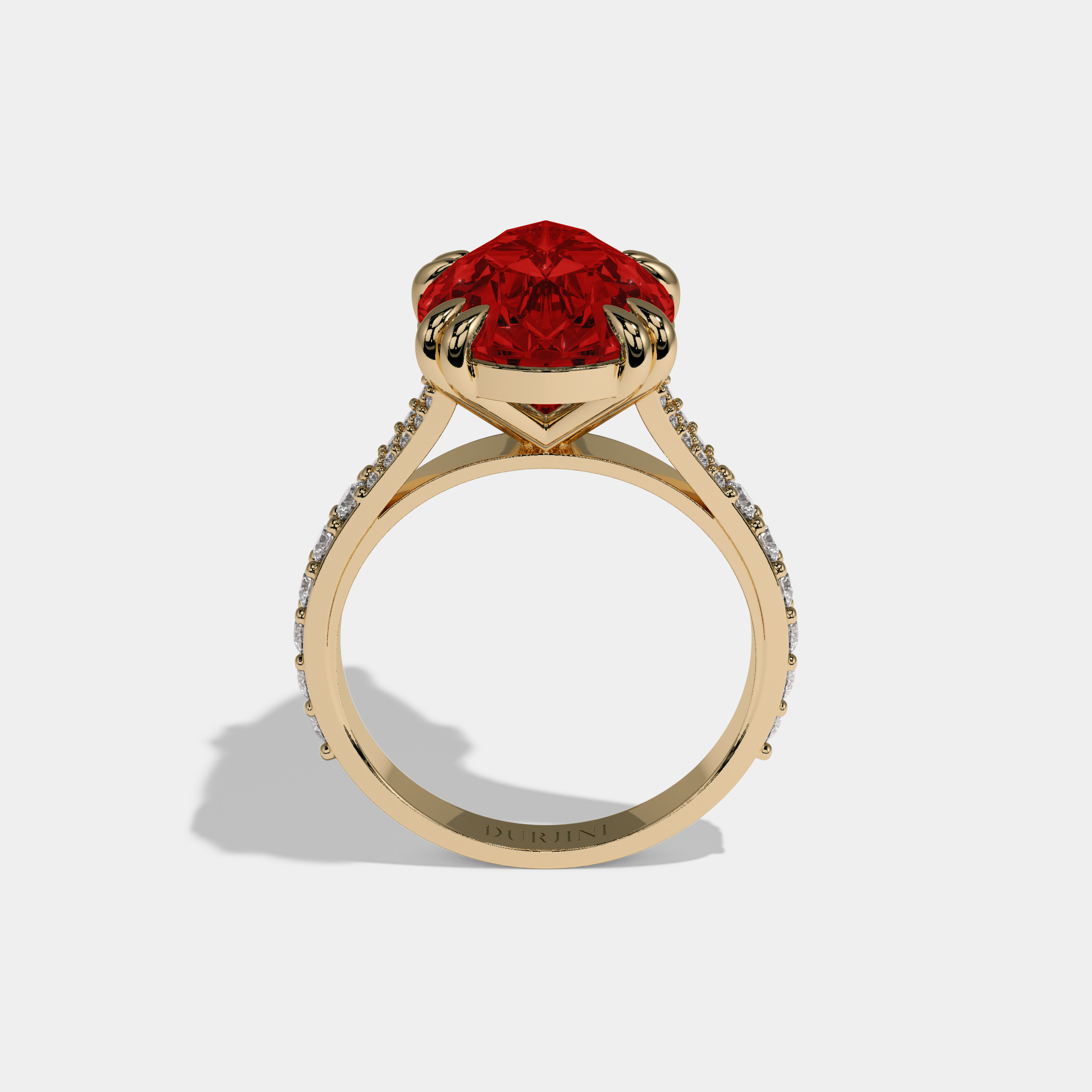 Sophia Fancy Red Pear Brilliant Cut Diamond Band Engagement Ring 8ct 18K Yellow Gold