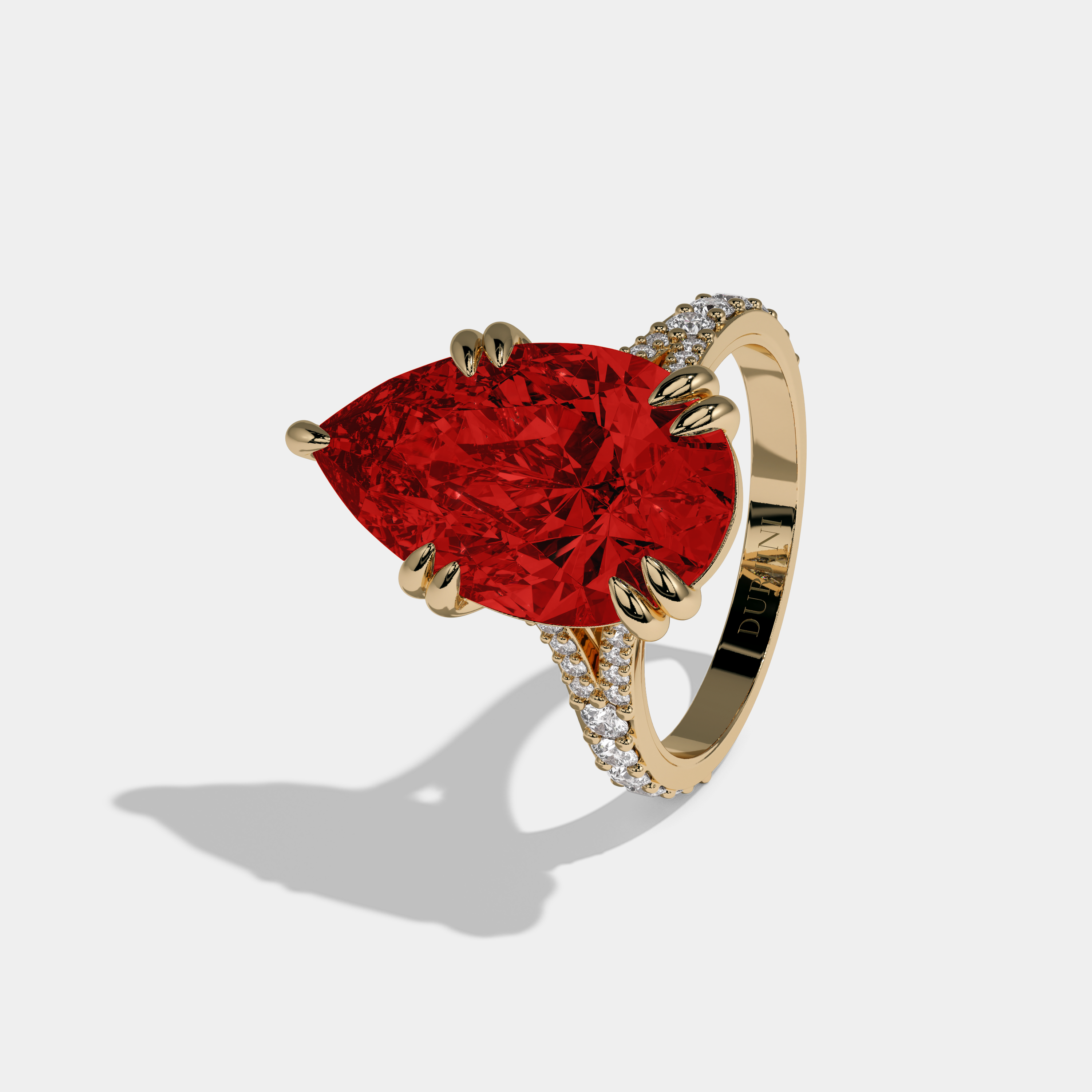 Sophia Fancy Red Pear Brilliant Cut Diamond Band Engagement Ring 8ct 18K Yellow Gold
