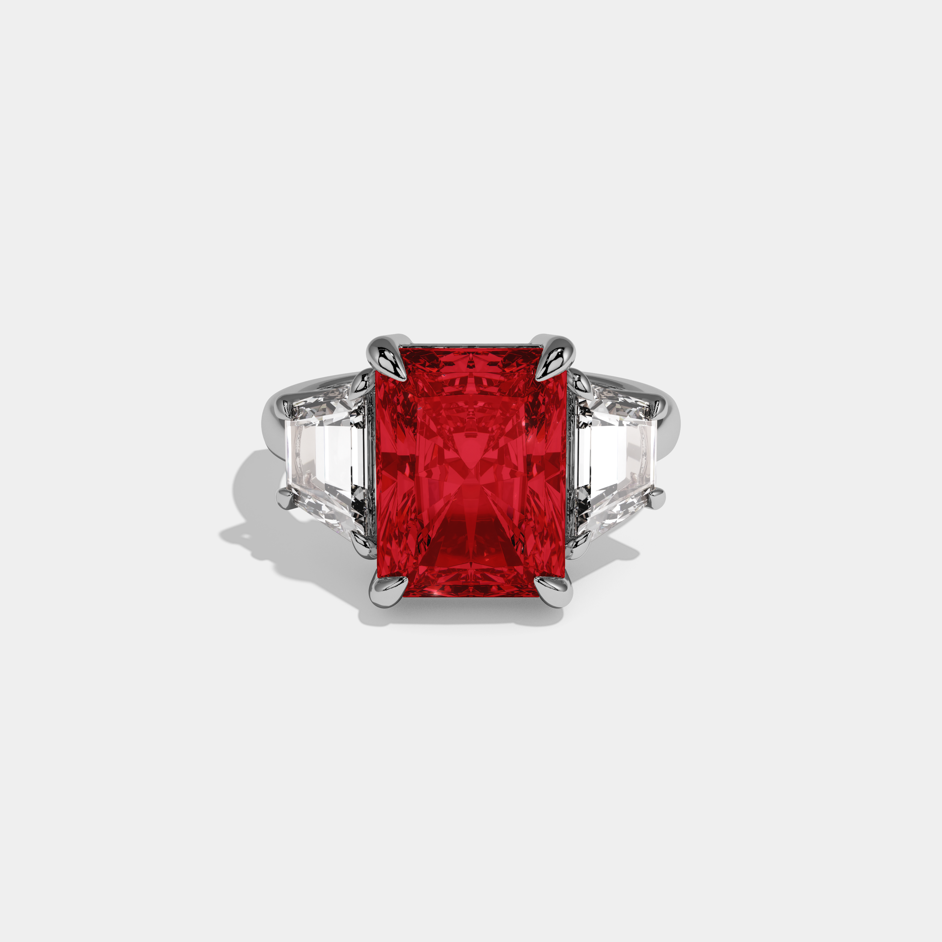 Catherine Fancy Red Radiant Cut Diamond Plain Band With Step Cut Sides Engagement Ring 8ct 18K White Gold