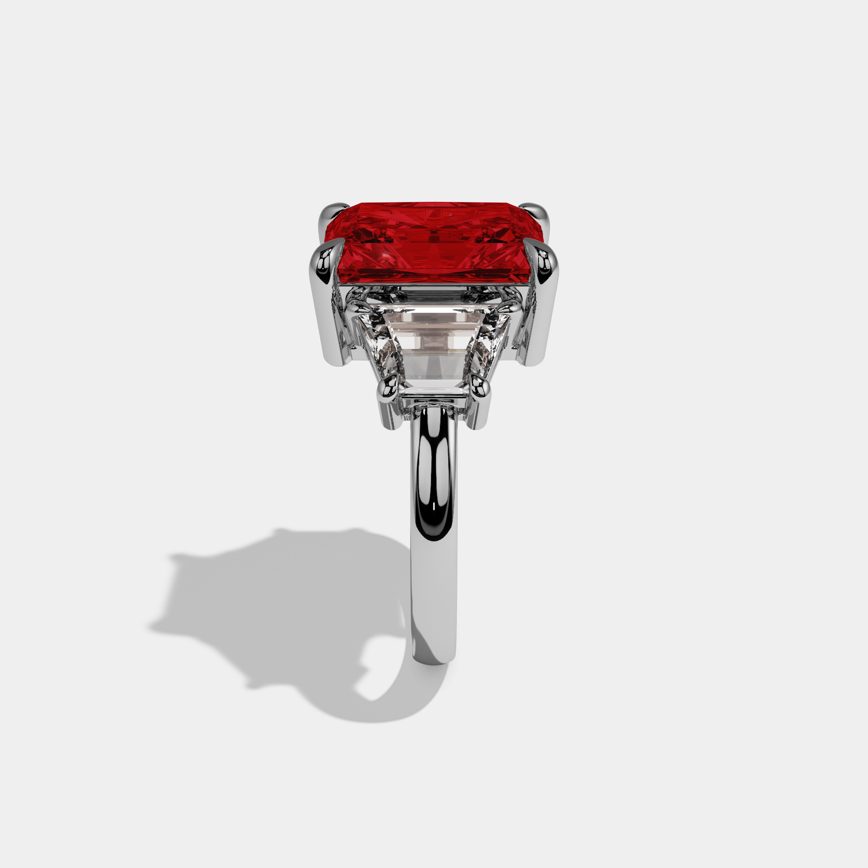Catherine Fancy Red Radiant Cut Diamond Plain Band With Step Cut Sides Engagement Ring 8ct 18K White Gold