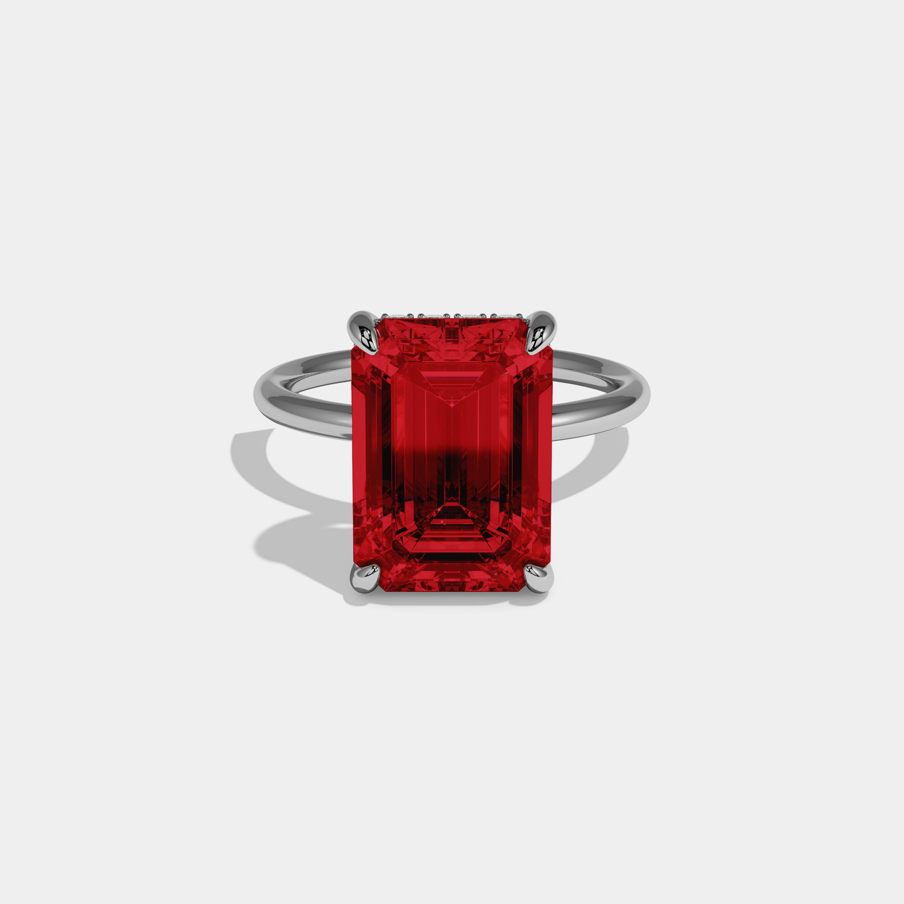 Eleanor Fancy Red Emerald Brilliant Cut Diamond Plain Band With Hidden Halo 6.5ct 18K White Gold