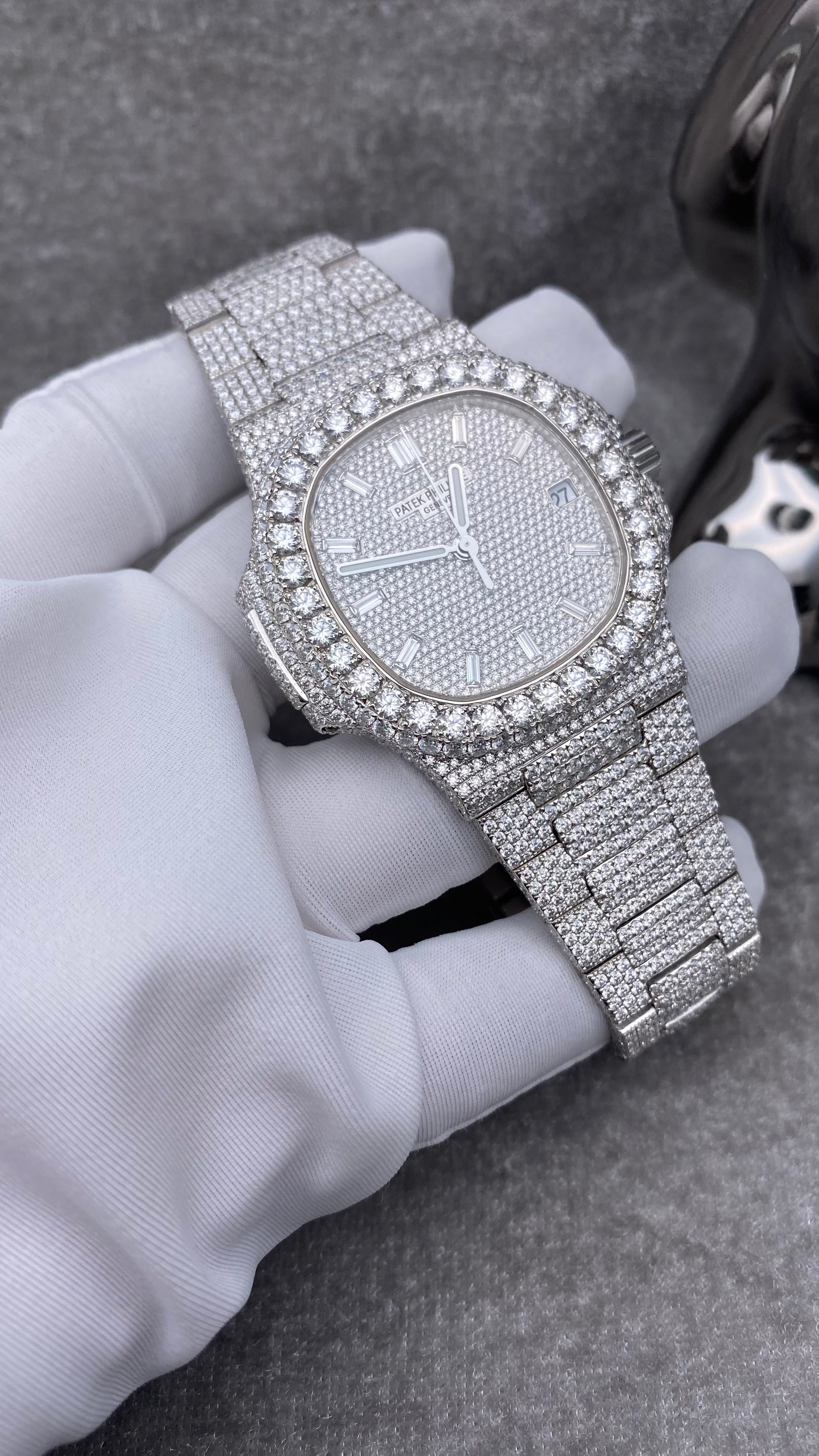 Patek Philippe Nautilus 5711/1A White Gold Pave Set VVS Diamond Watch