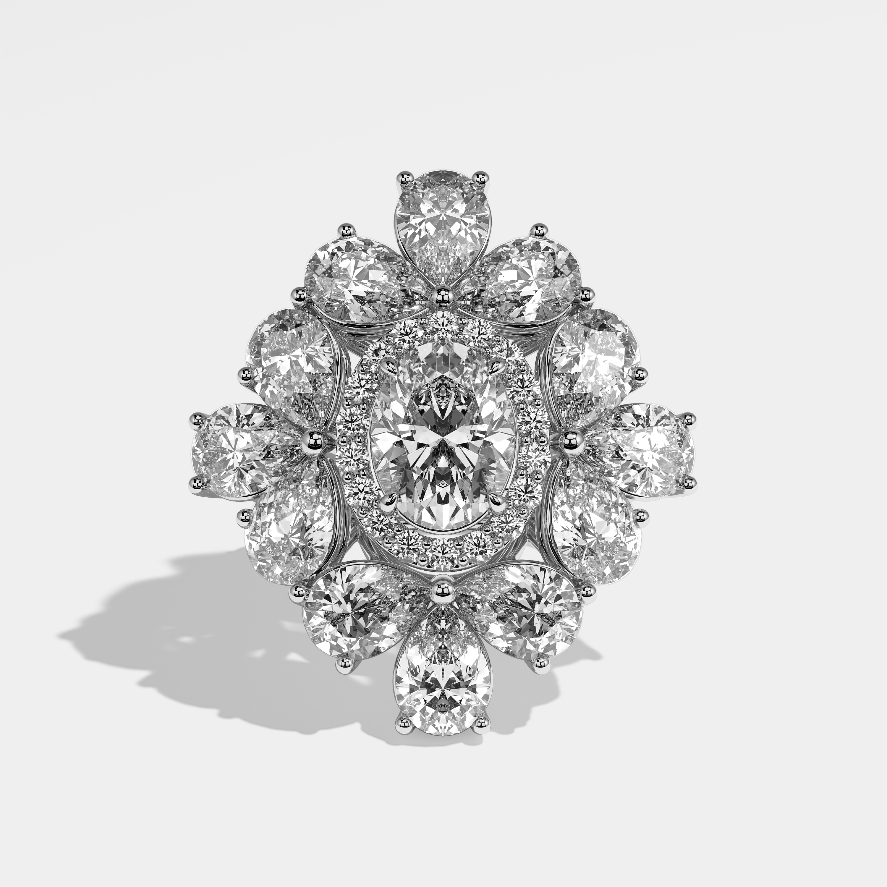 Emblem Diamond Halo Engagement Ring 18K White Gold 83.00ct IF