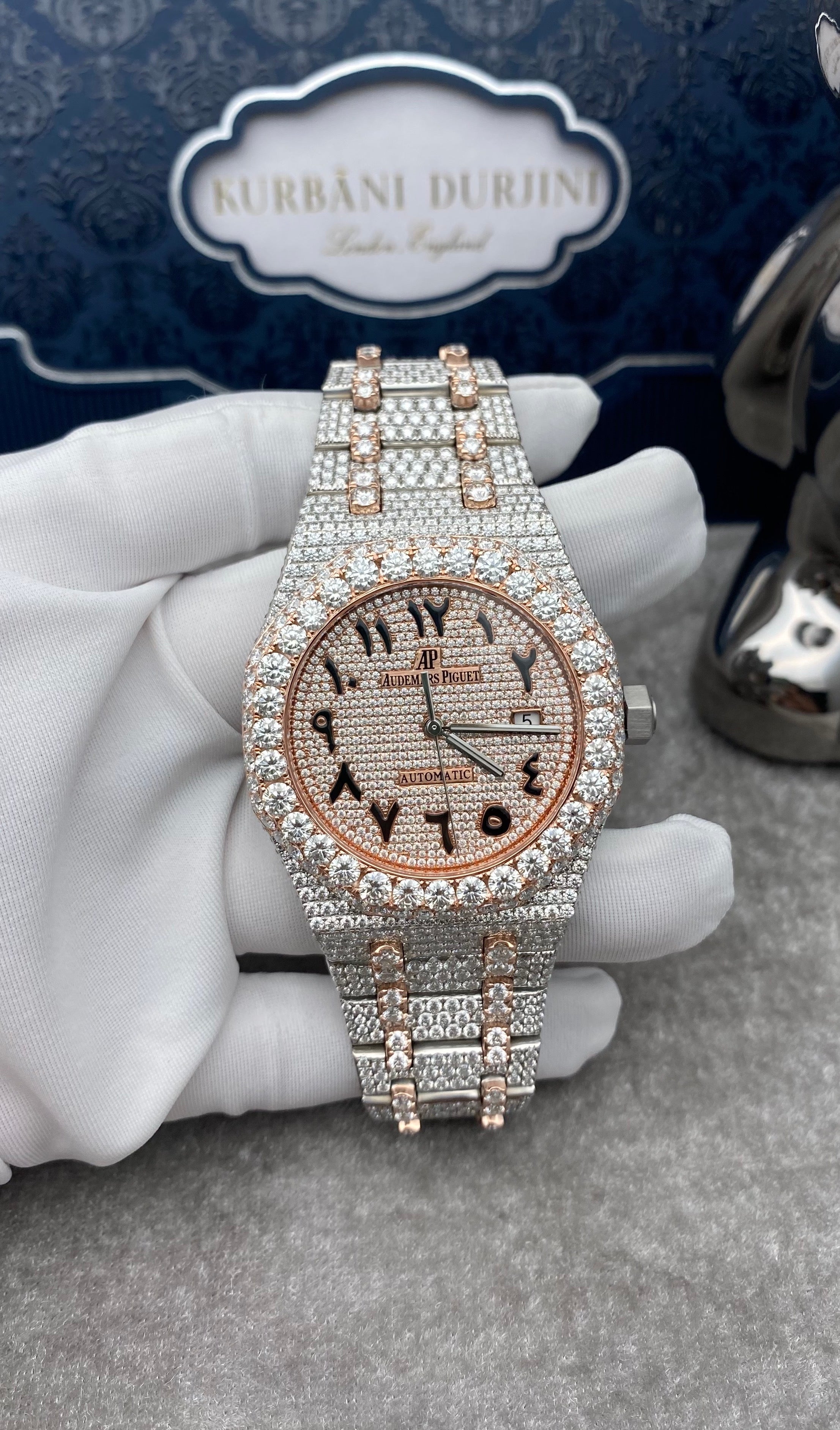 Customised Audemars Piguet Royal Oak 15400OR 41mm Watch w/Diamonds and Arabic Dial