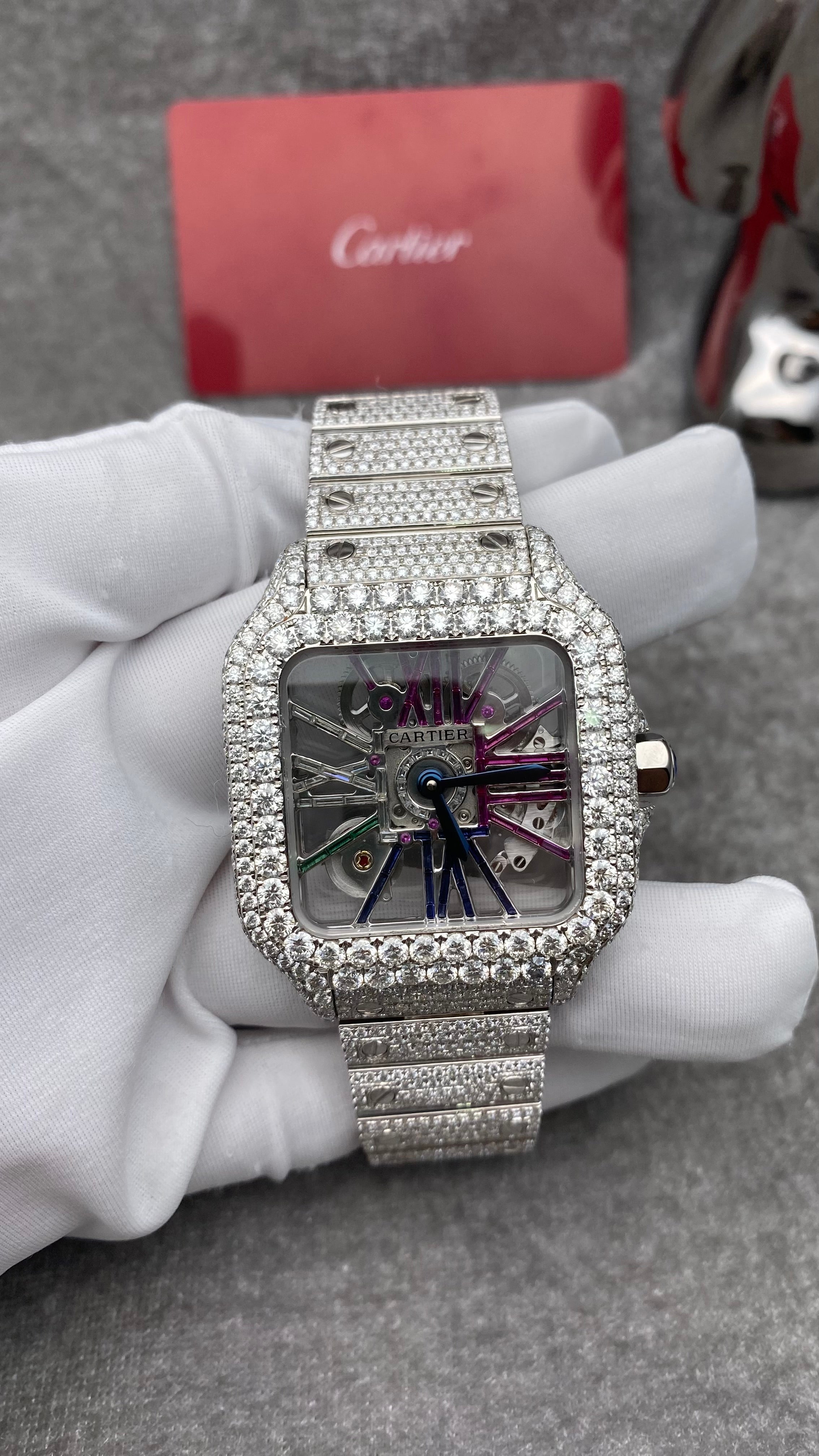 Santos De Cartier Skeleton Dial Stainless Steel Men's Watch WHSA0015