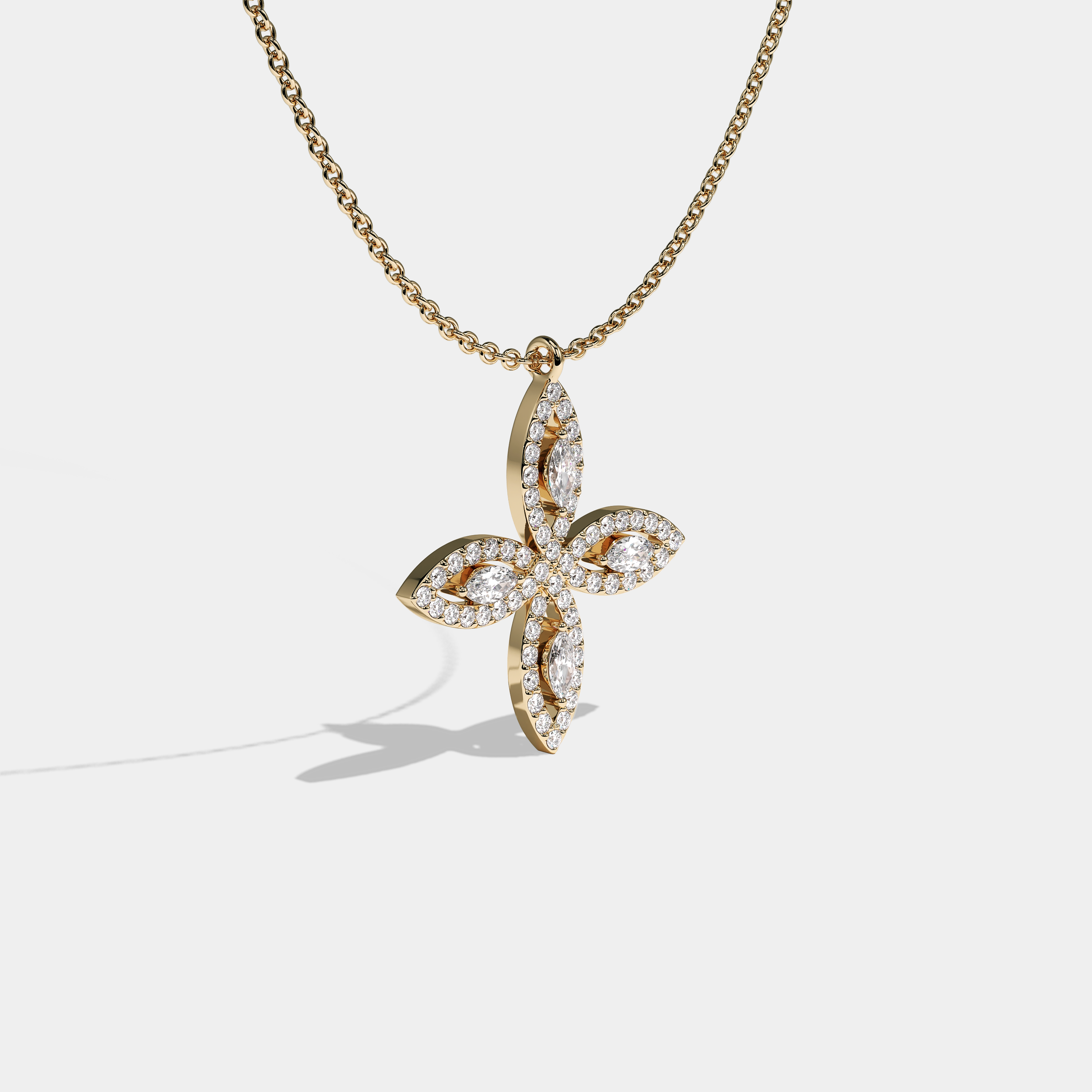 Durjini Twin Diamond Marquise Cut Yellow Gold necklace 5.00ct
