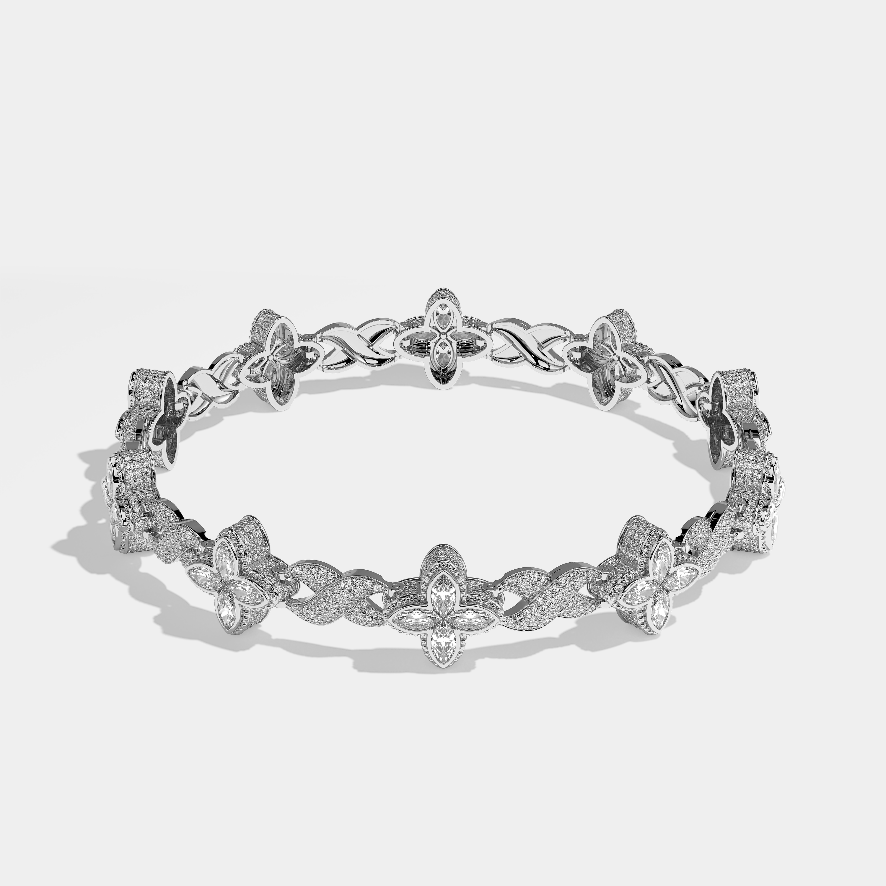 Heritage Diamond Round Brilliant Marquise Cut Infinity Bracelet 18K White Gold 43.00ct