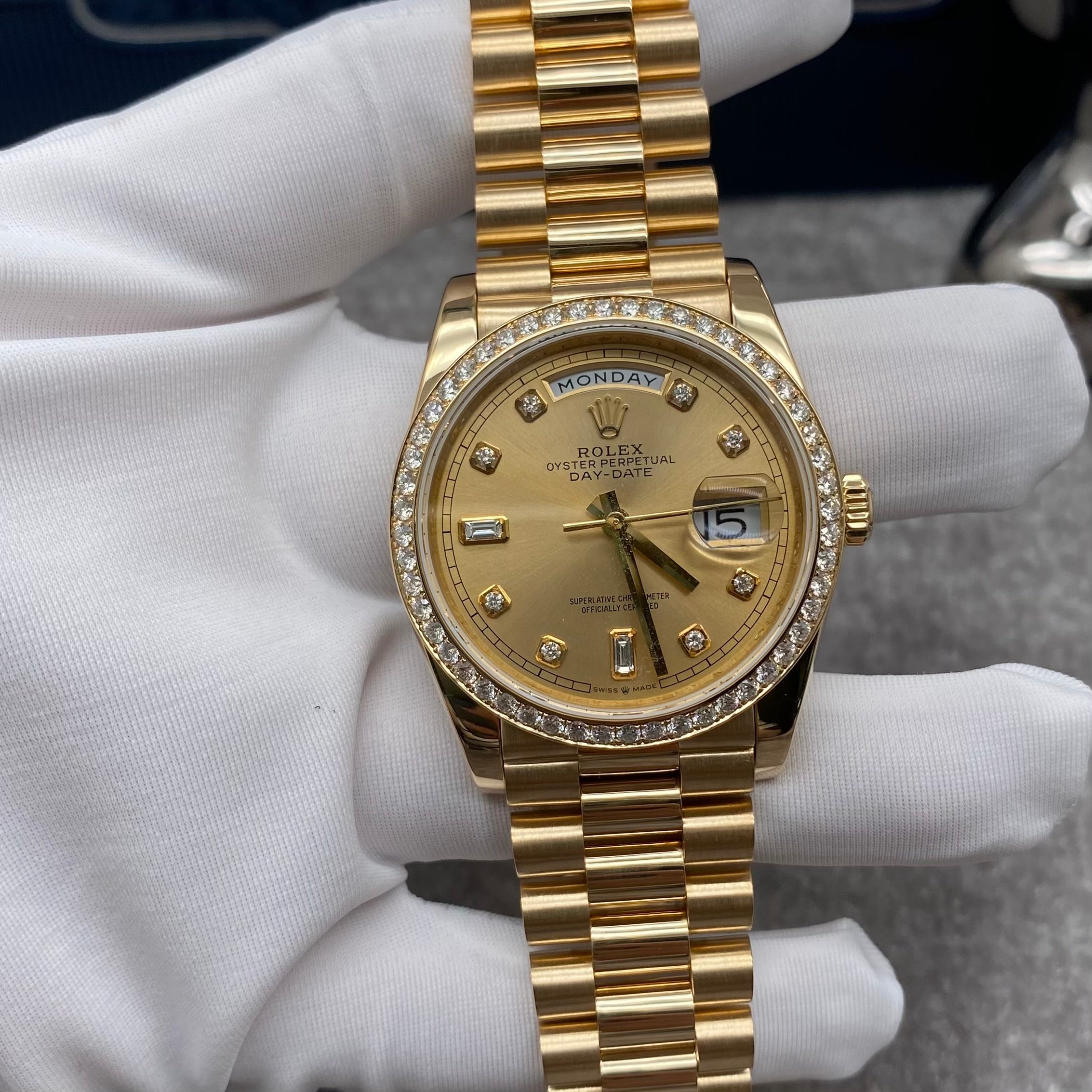 Rolex Day-Date 40mm Yellow Gold Diamond Bezel Midsize Watch