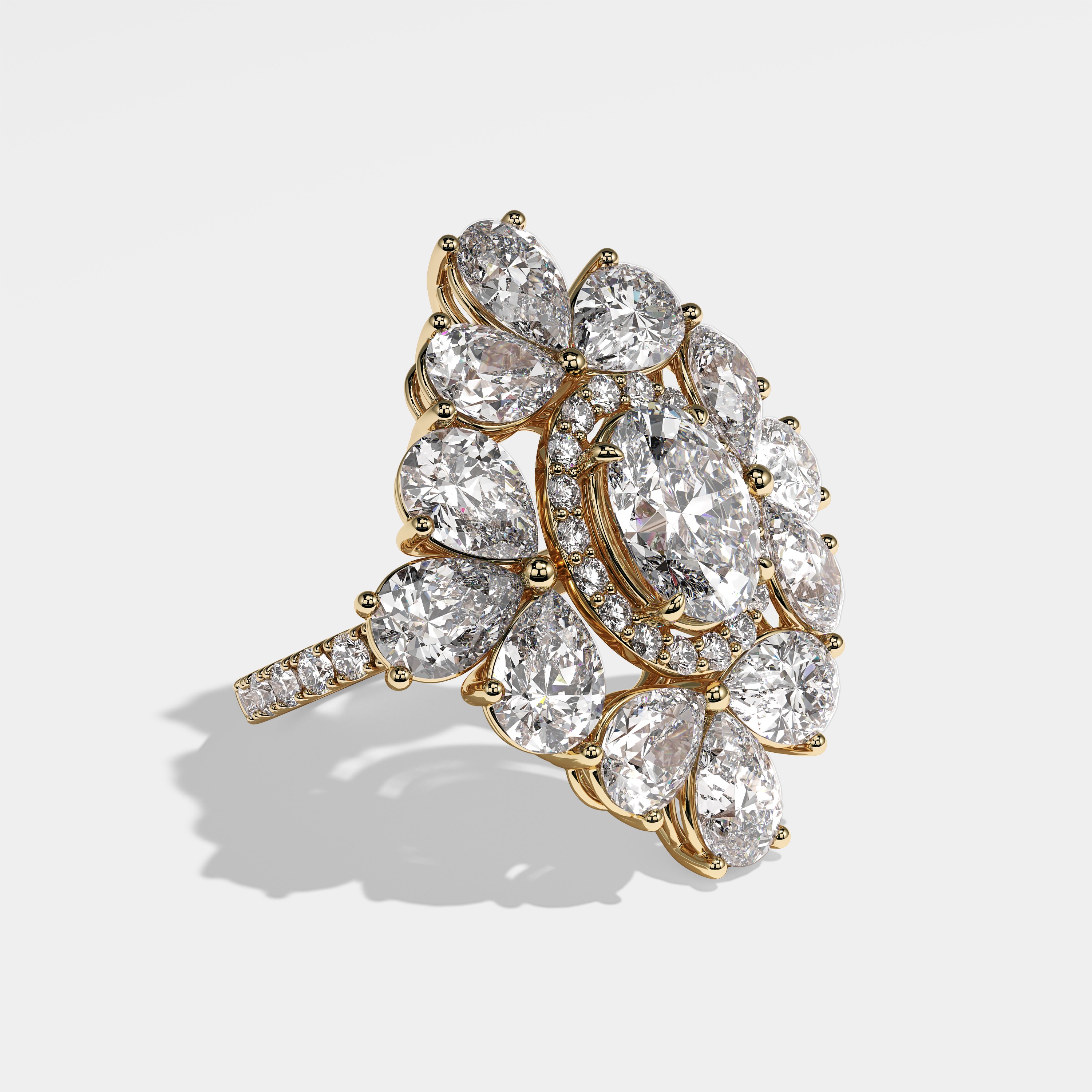 Emblem diamond halo engagement ring in 18K yellow gold by Kurbãni Durjini, right view