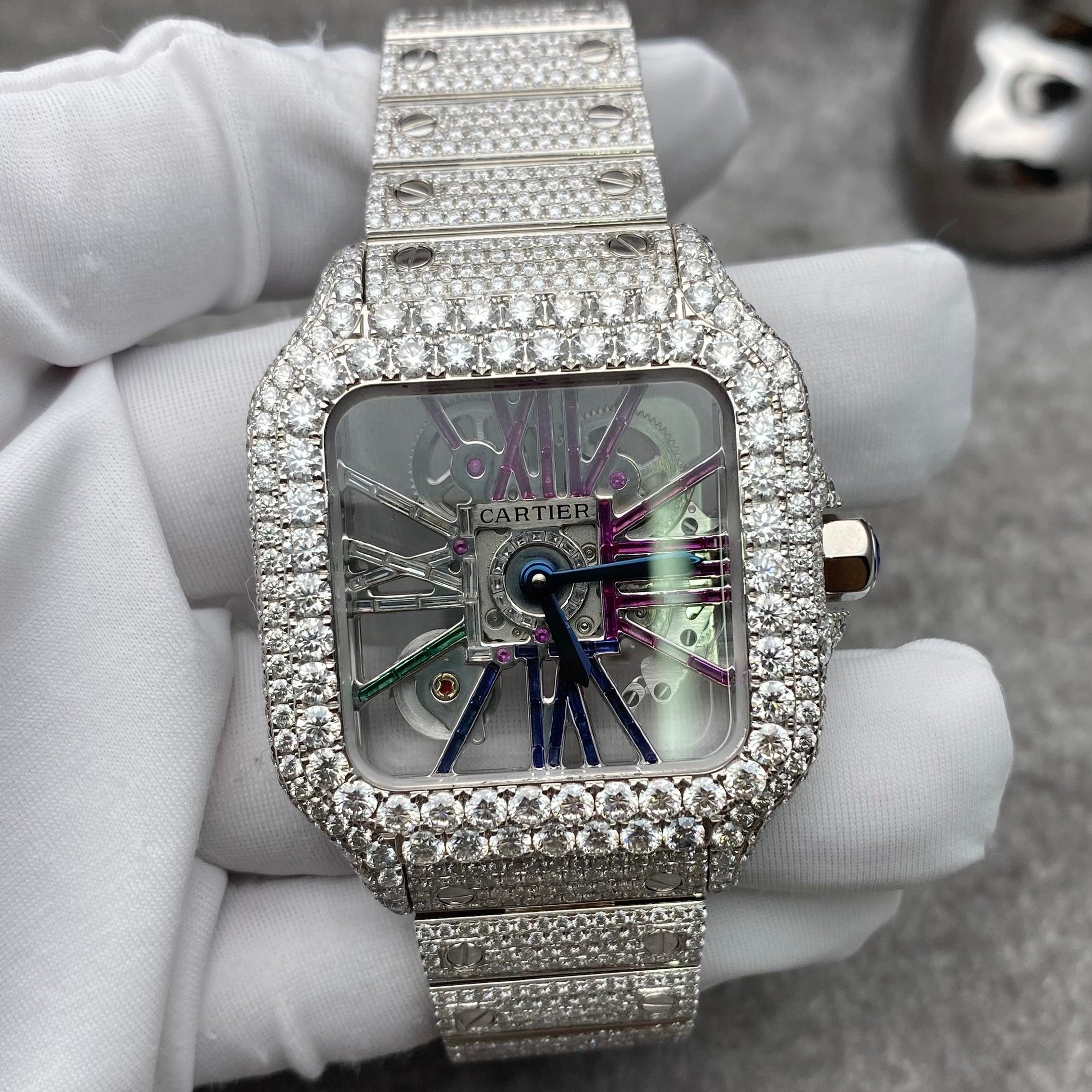 Santos De Cartier Skeleton Dial Stainless Steel Men's Watch WHSA0015