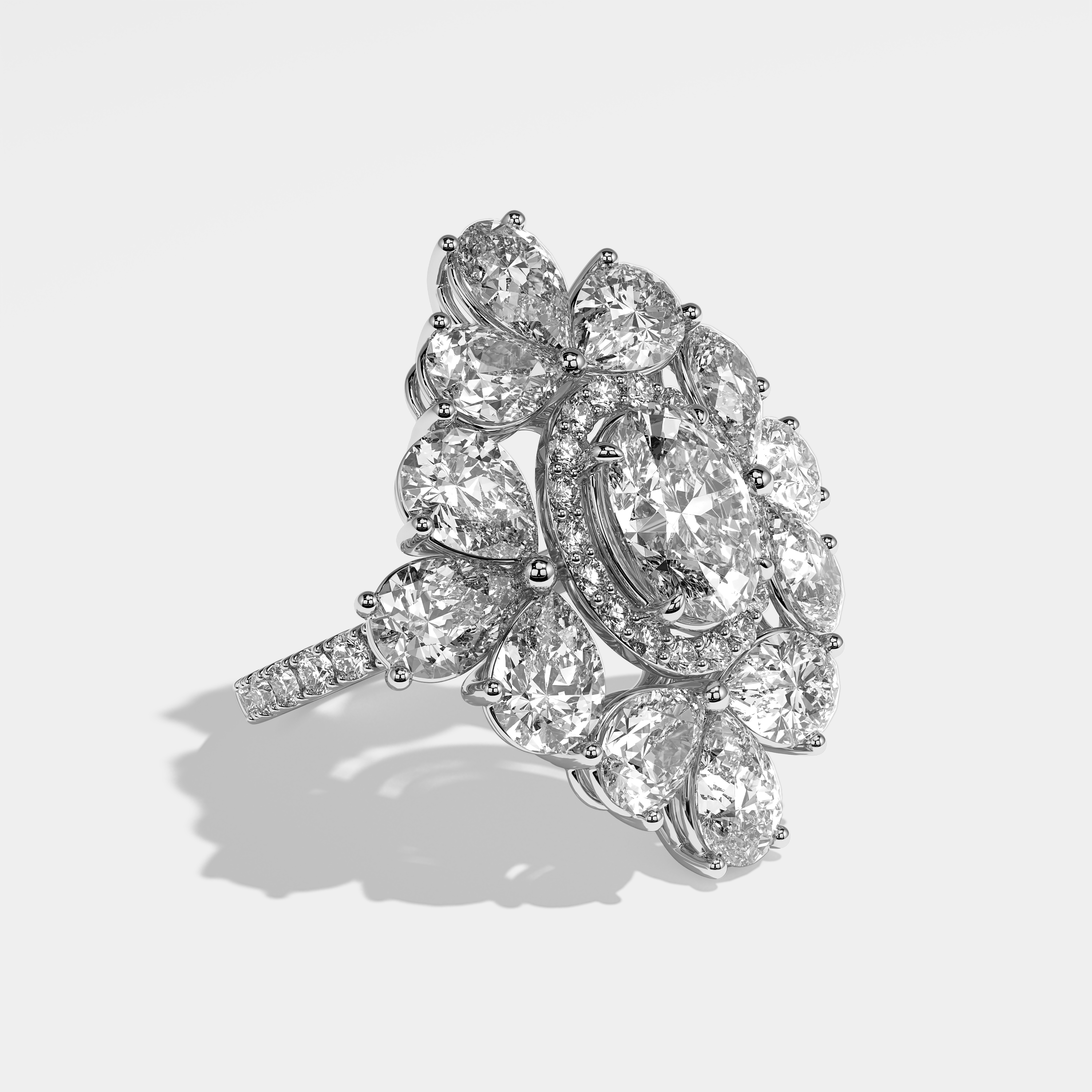 Emblem diamond halo engagement ring in 18K white gold by Kurbãni Durjini, right view