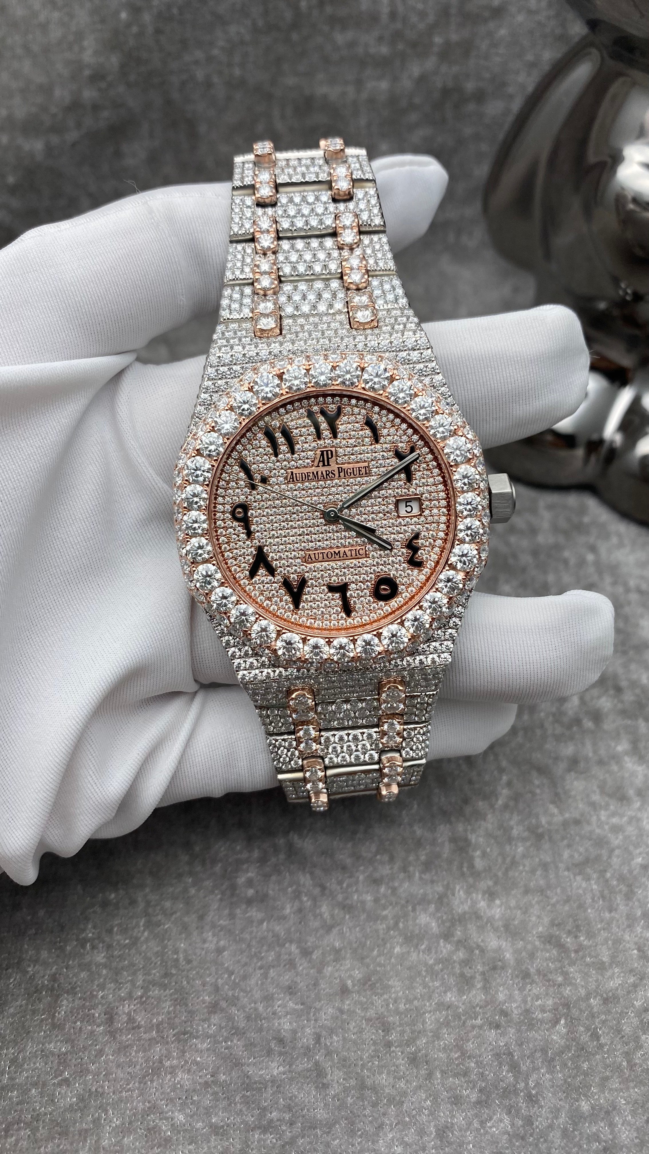 Customised Audemars Piguet Royal Oak 15400OR 41mm Watch w/Diamonds and Arabic Dial