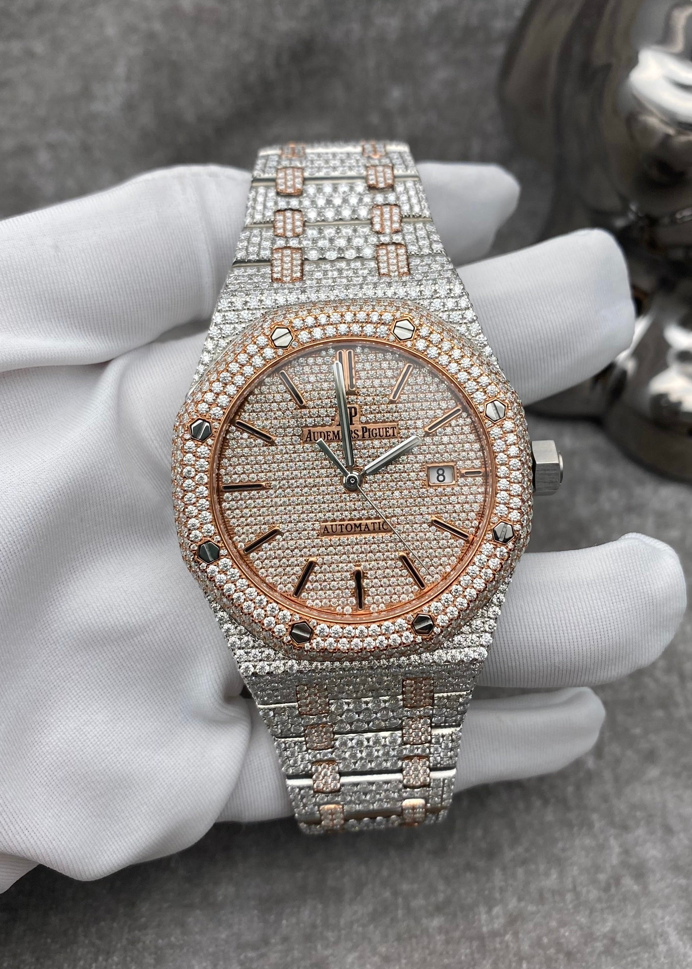 Customised 41MM Audemars Piguet Royal Oak 2 Watch Rose Gold w/Diamonds