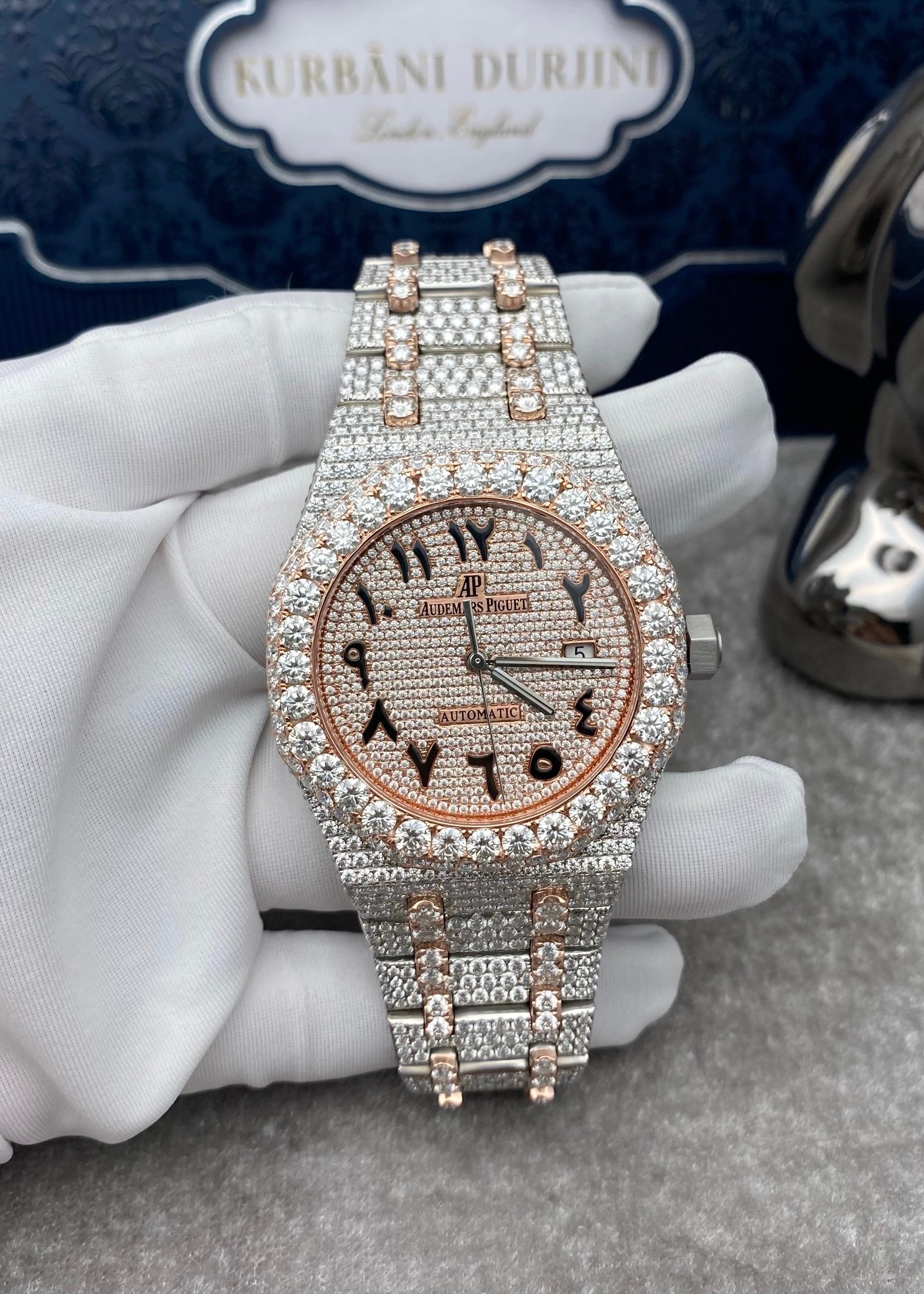Customised Audemars Piguet Royal Oak 15400OR 41mm Watch w/Diamonds and Arabic Dial