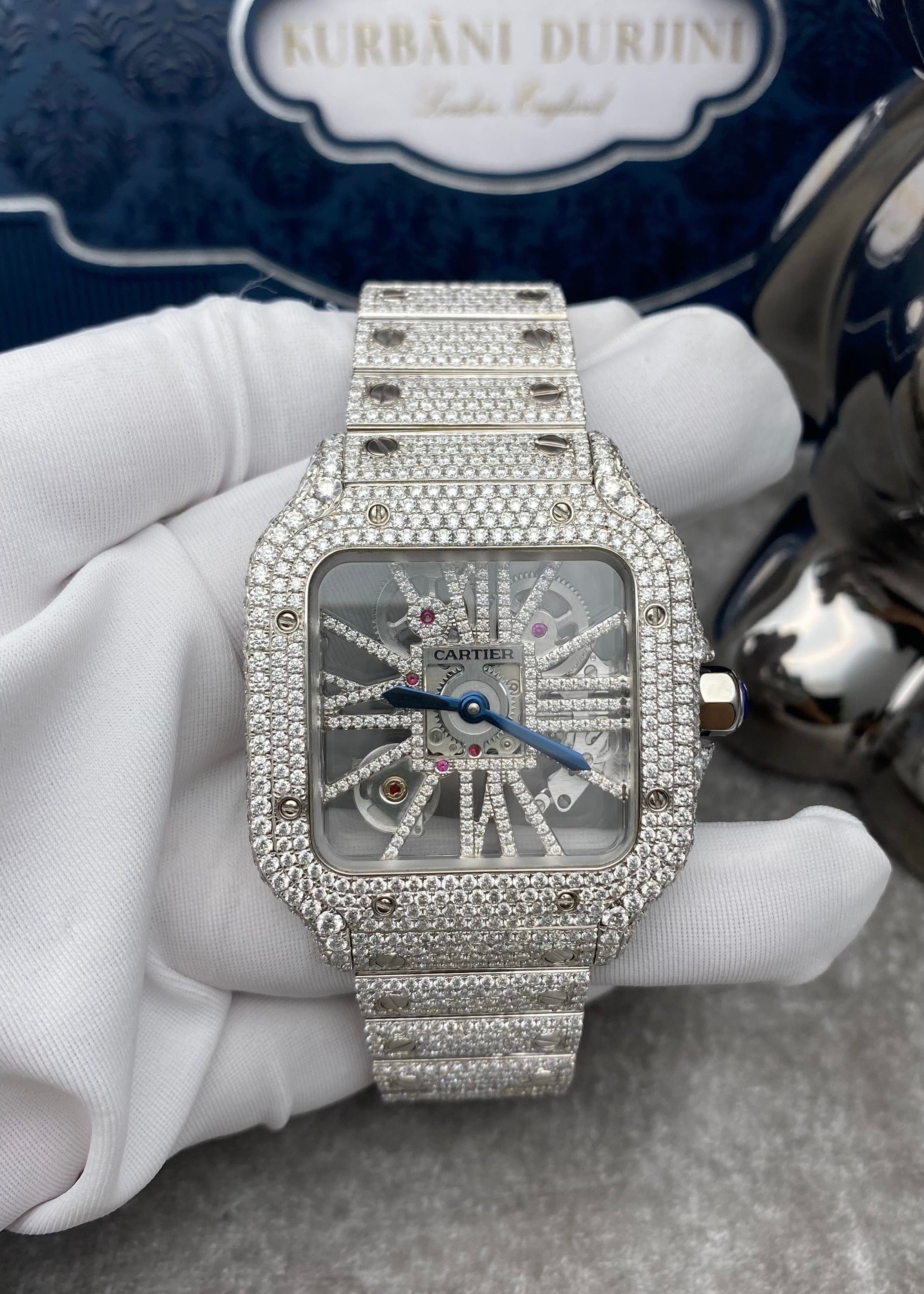 Customised Cartier Skeleton XL Steel Watch w/Diamonds