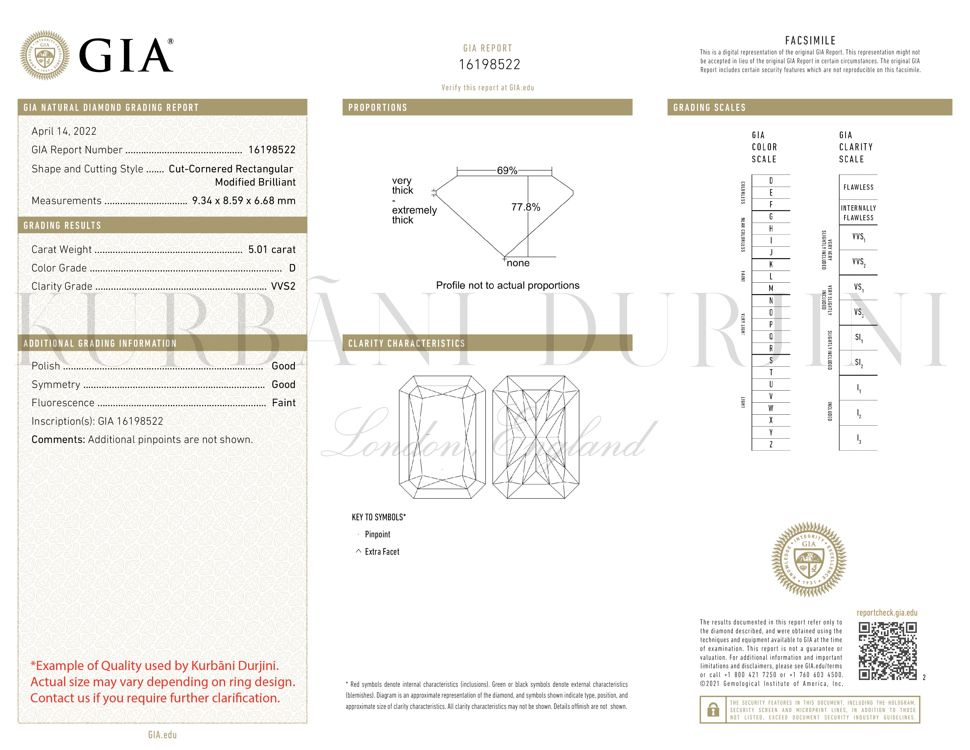 Comtesse Verelle Diamond Radiant Engagement Ring 18K White Gold 10.00ct