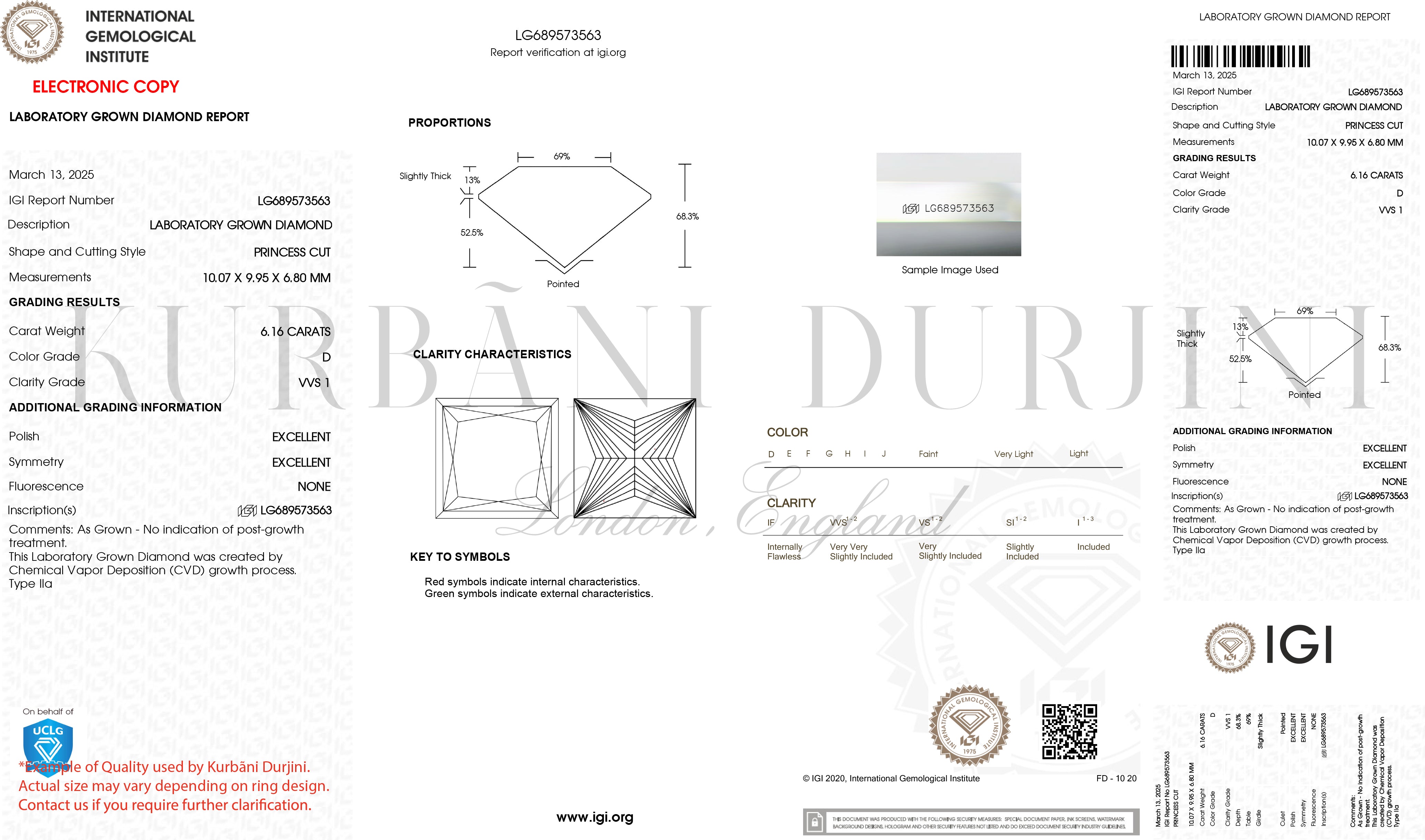 IGI-Princess Cut cut certificate of Kurbãni Durjini.