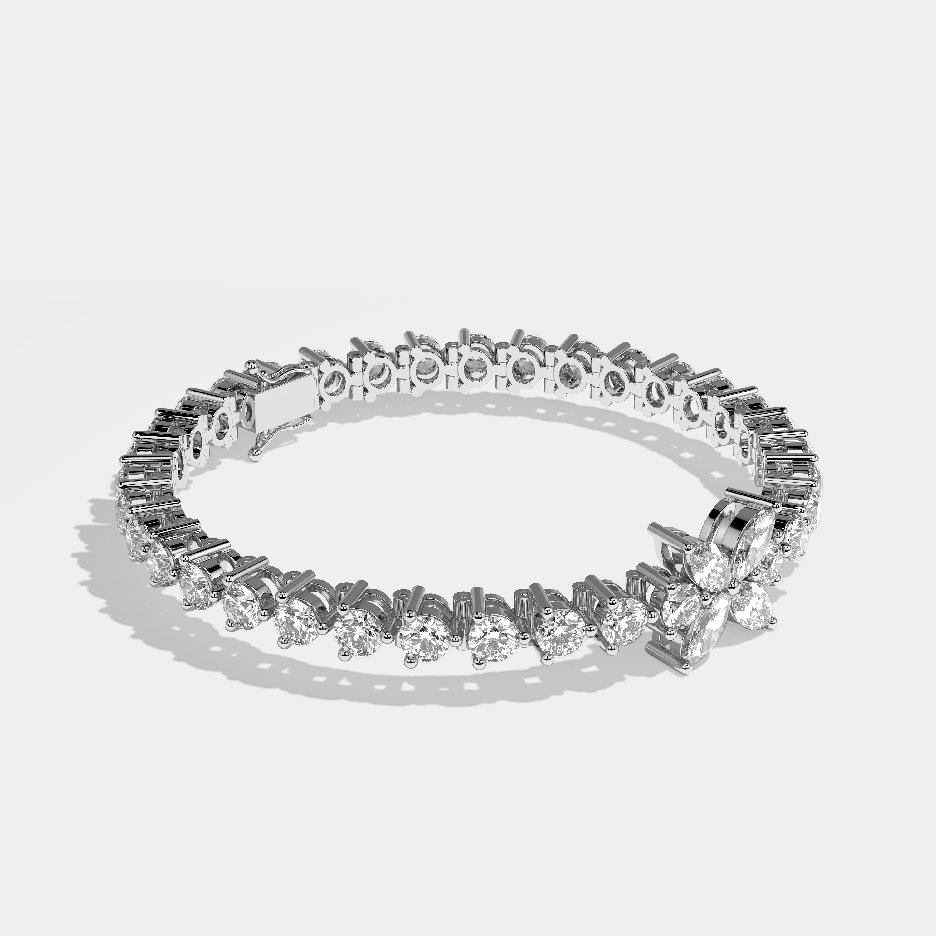 Durjini Tennis round brilliant diamond 3MM bracelet in 18K white gold by Kurbãni Durjini, full view