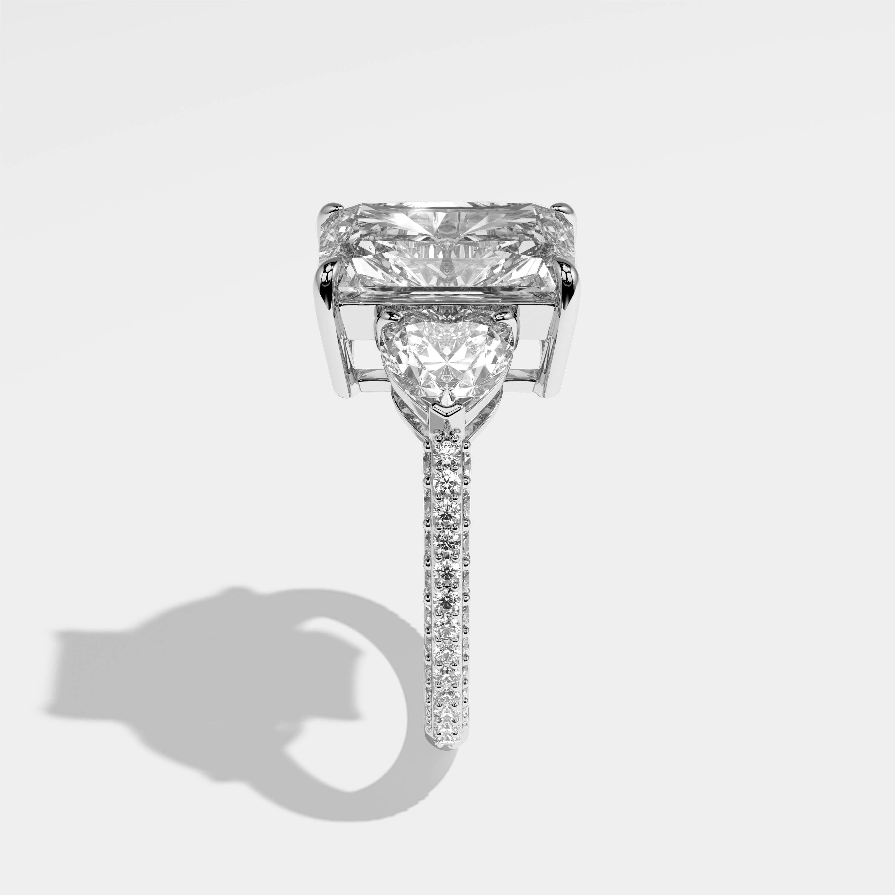 Monroe radiant-cut diamond engagement ring in 18K white gold by Kurbãni Durjini, side view