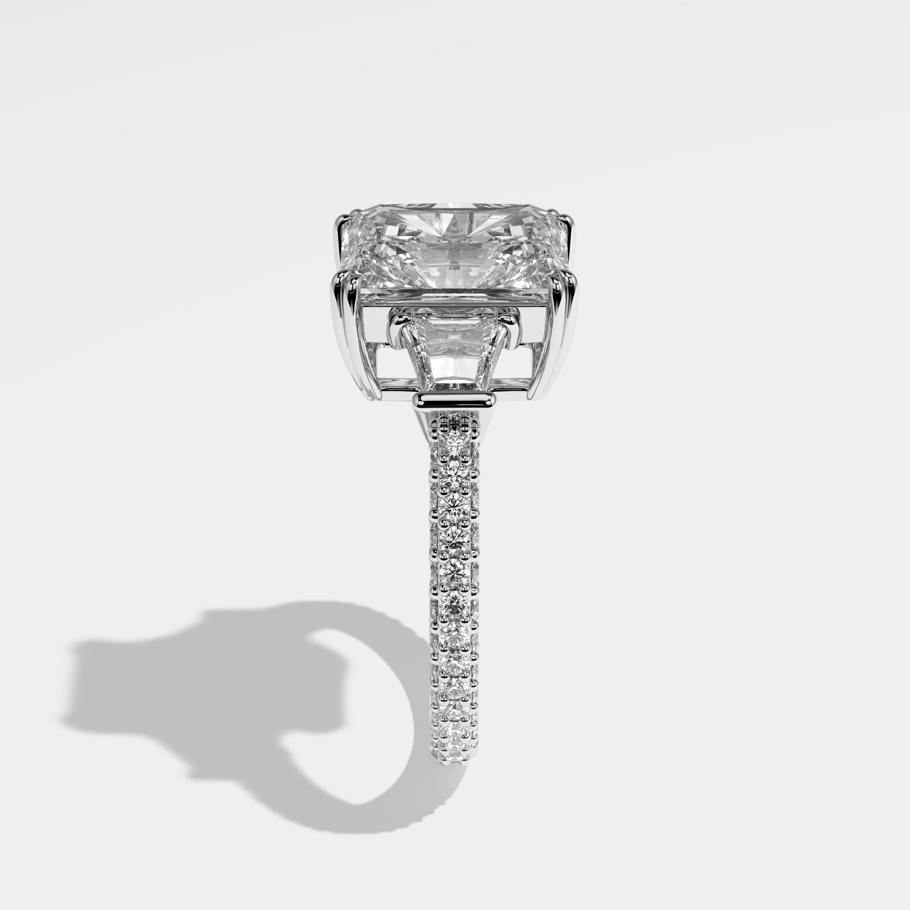 Alur radiant-cut diamond engagement ring in 18K white gold by Kurbãni Durjini, side view