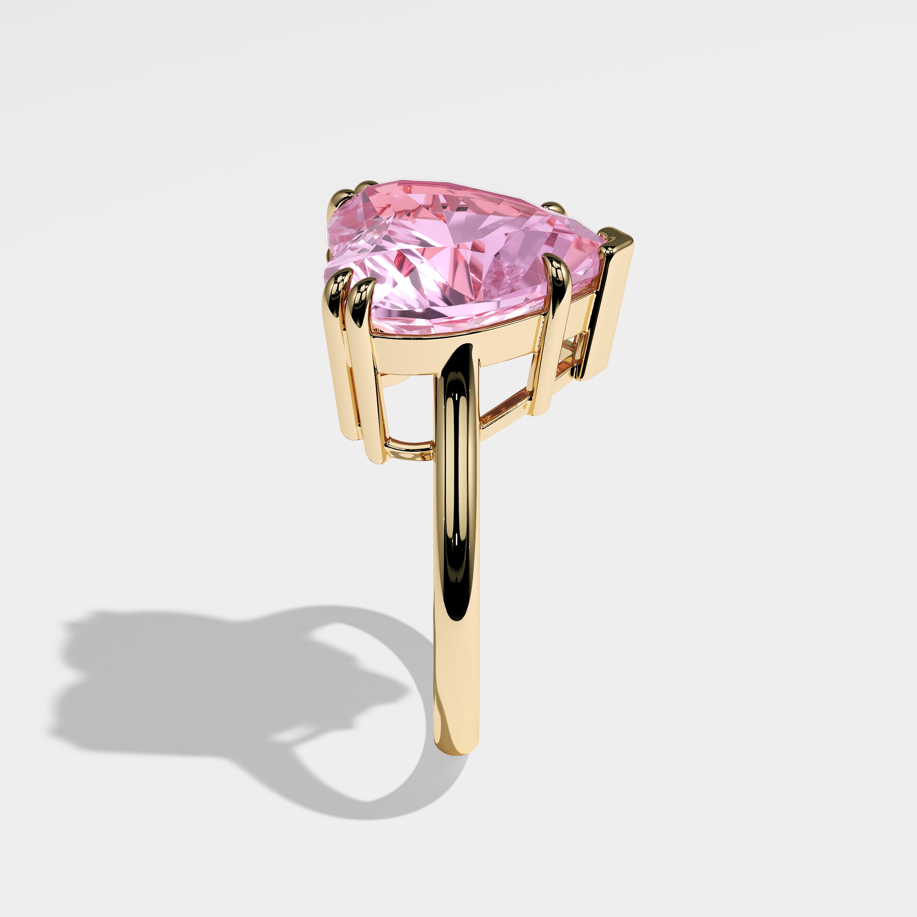 Mabel pink heart diamond engagement ring in 18K yellow gold by Kurbãni Durjini, side view