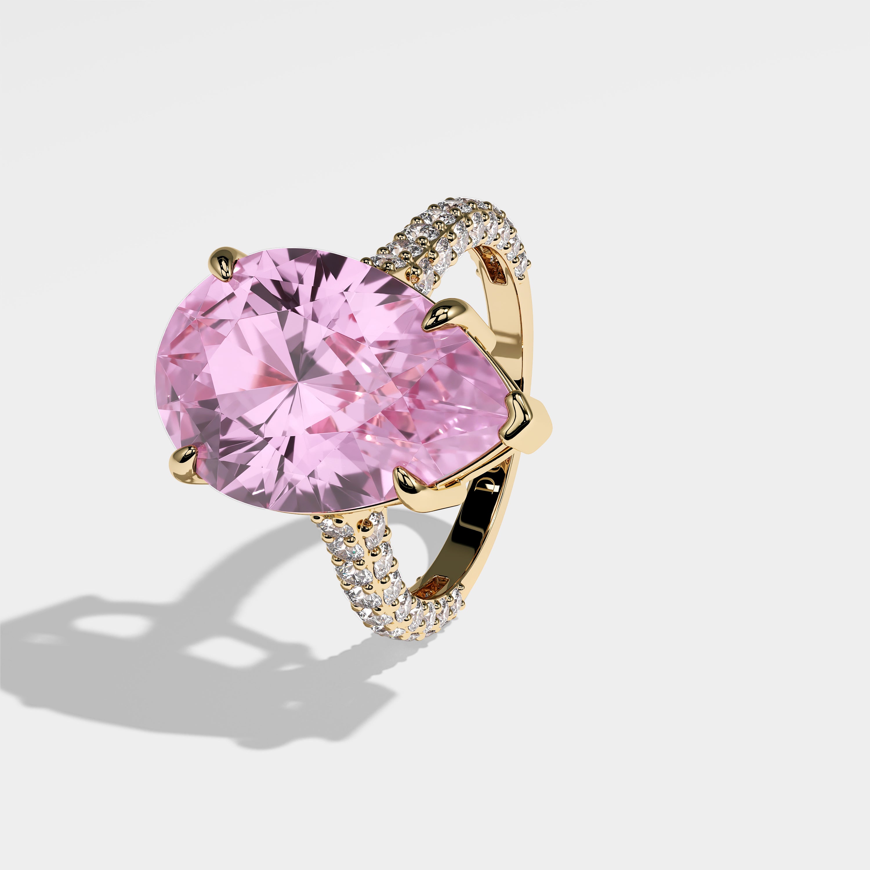Britney Diamond Pink Pear Engagement Ring 18K Yellow Gold 8.00ct