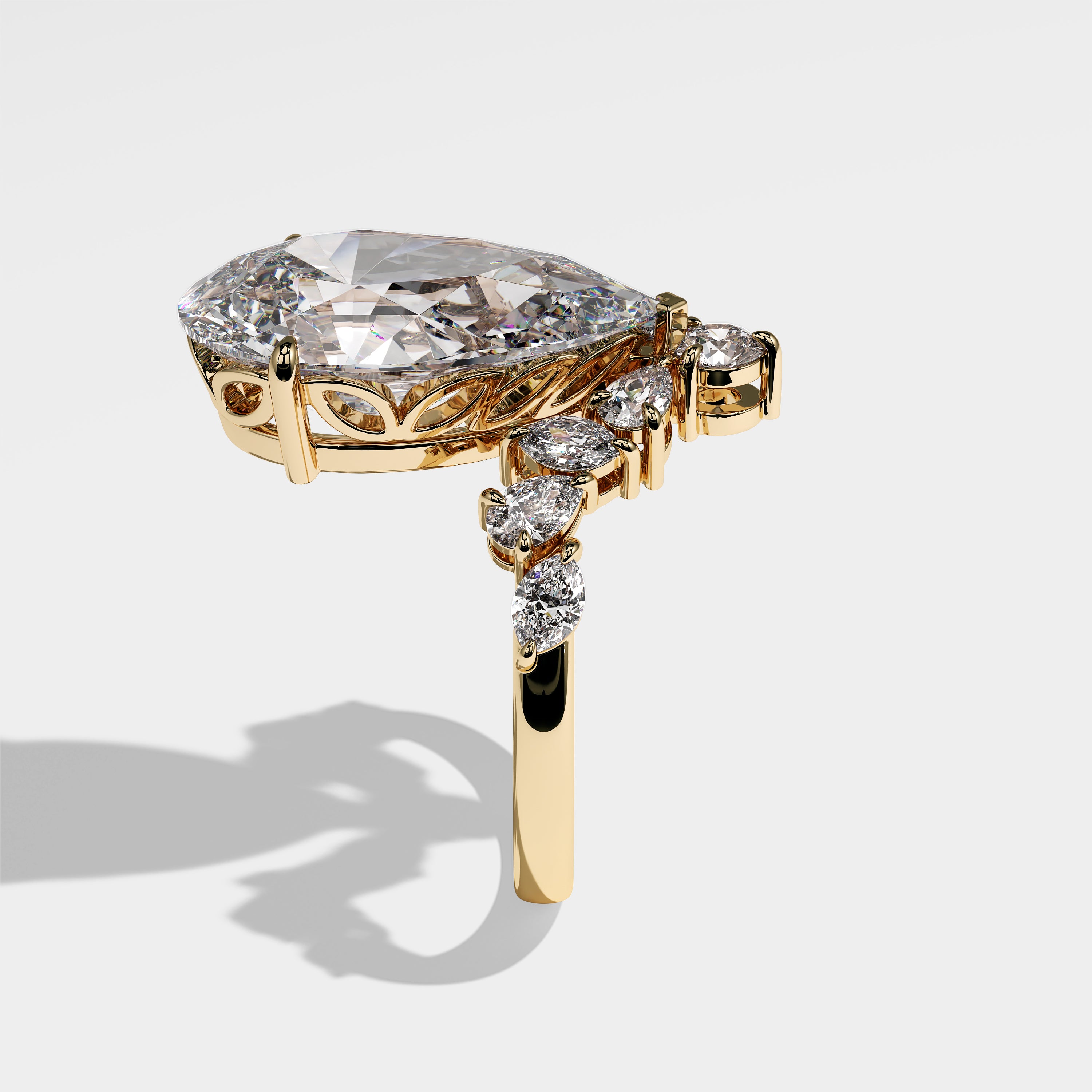 Emira Diamond Pear Halo Engagement Ring 18K Yellow Gold 18.00ct