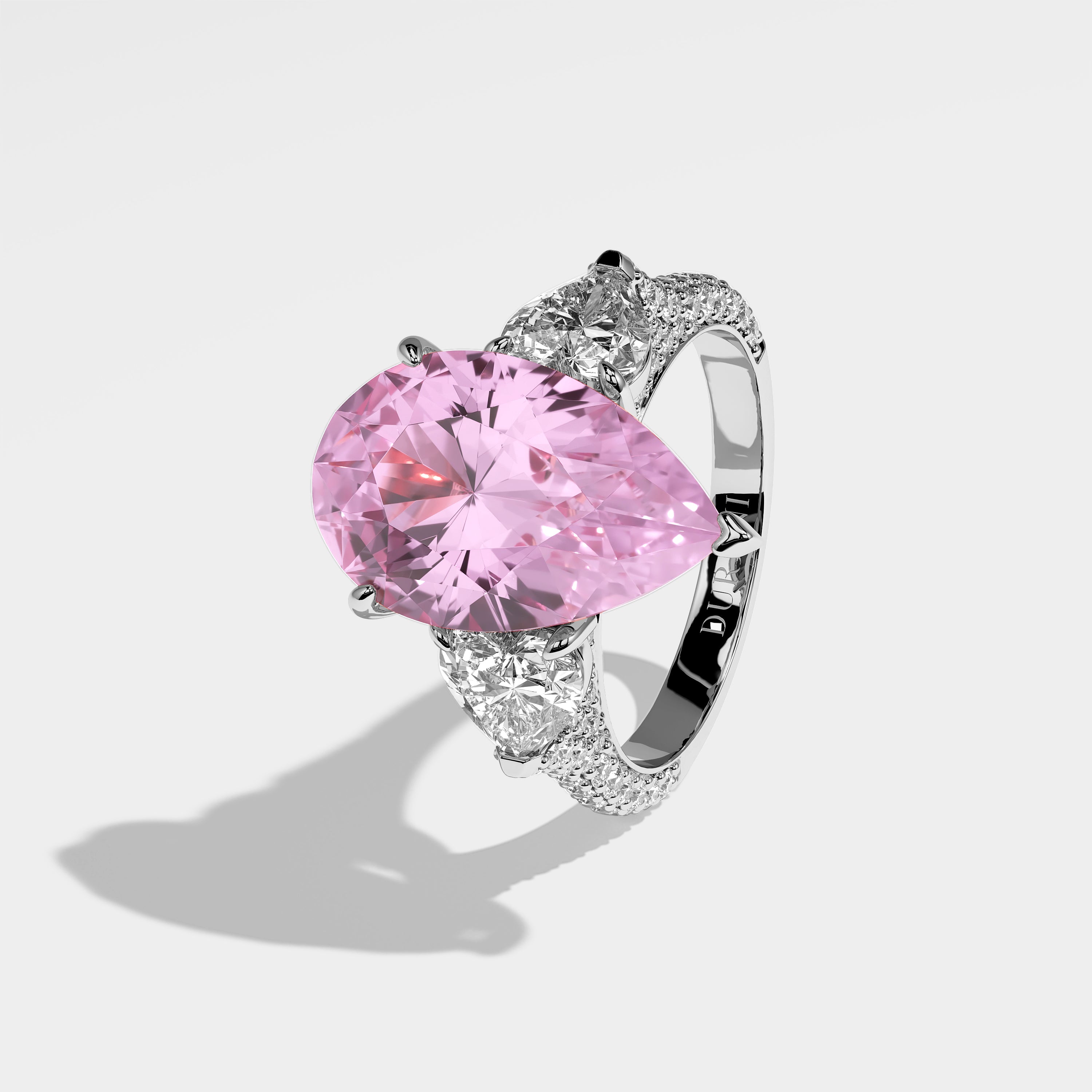 Stella pink pear-cut diamond engagement ring in 18K white gold by Kurbãni Durjini, left side view