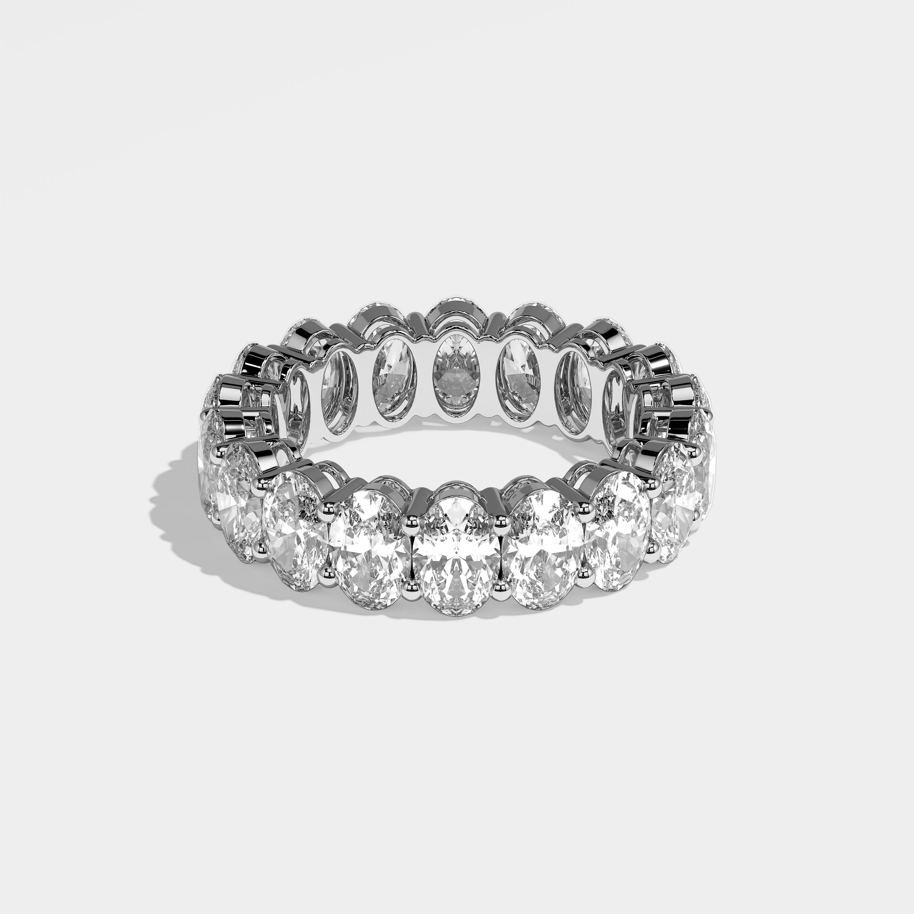 Honey oval-cut eternity diamond engagement ring in 18K white gold by Kurbãni Durjini, right side view