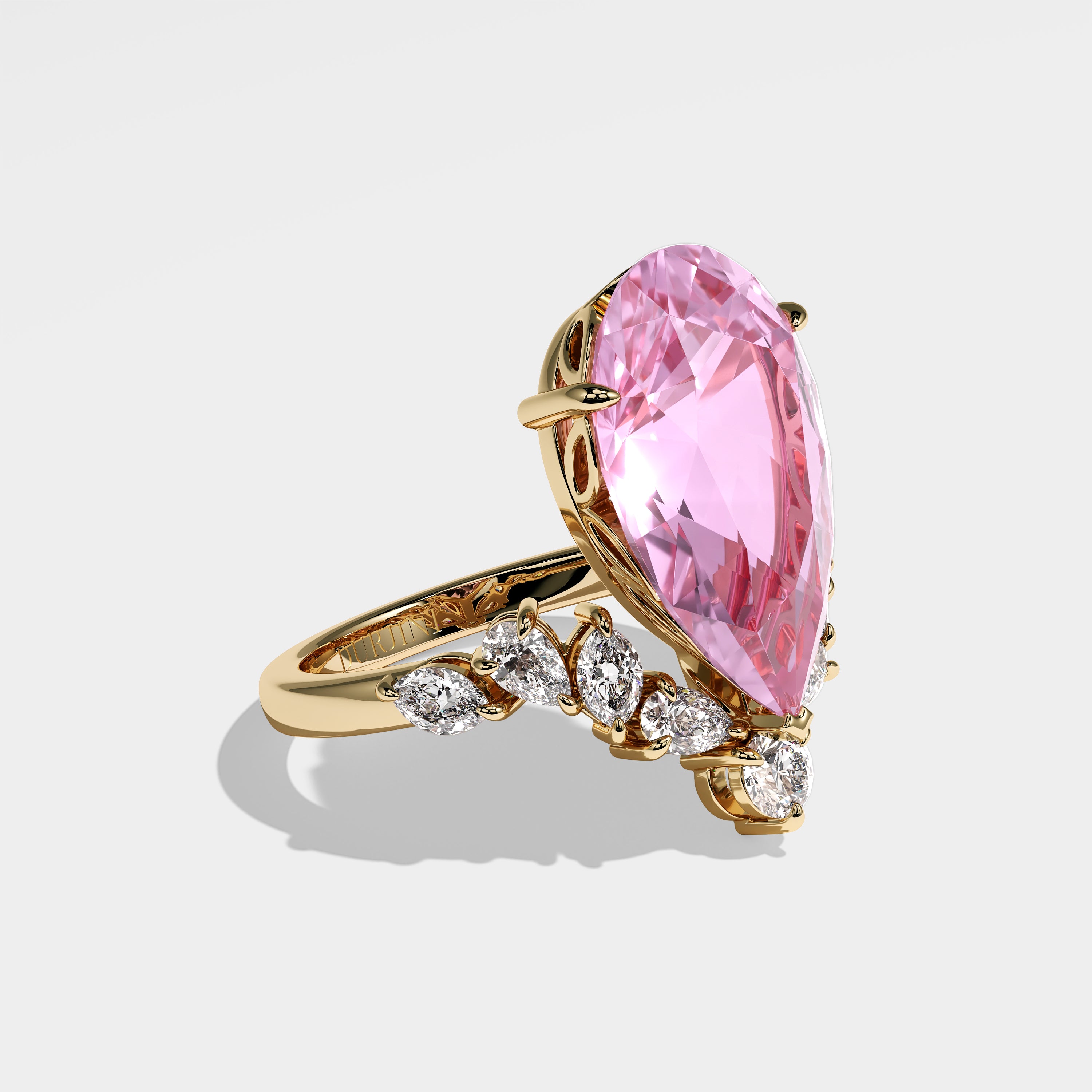 Prayer Diamond Pink Pear Halo Engagement Ring 18K Yellow Gold 13.00ct